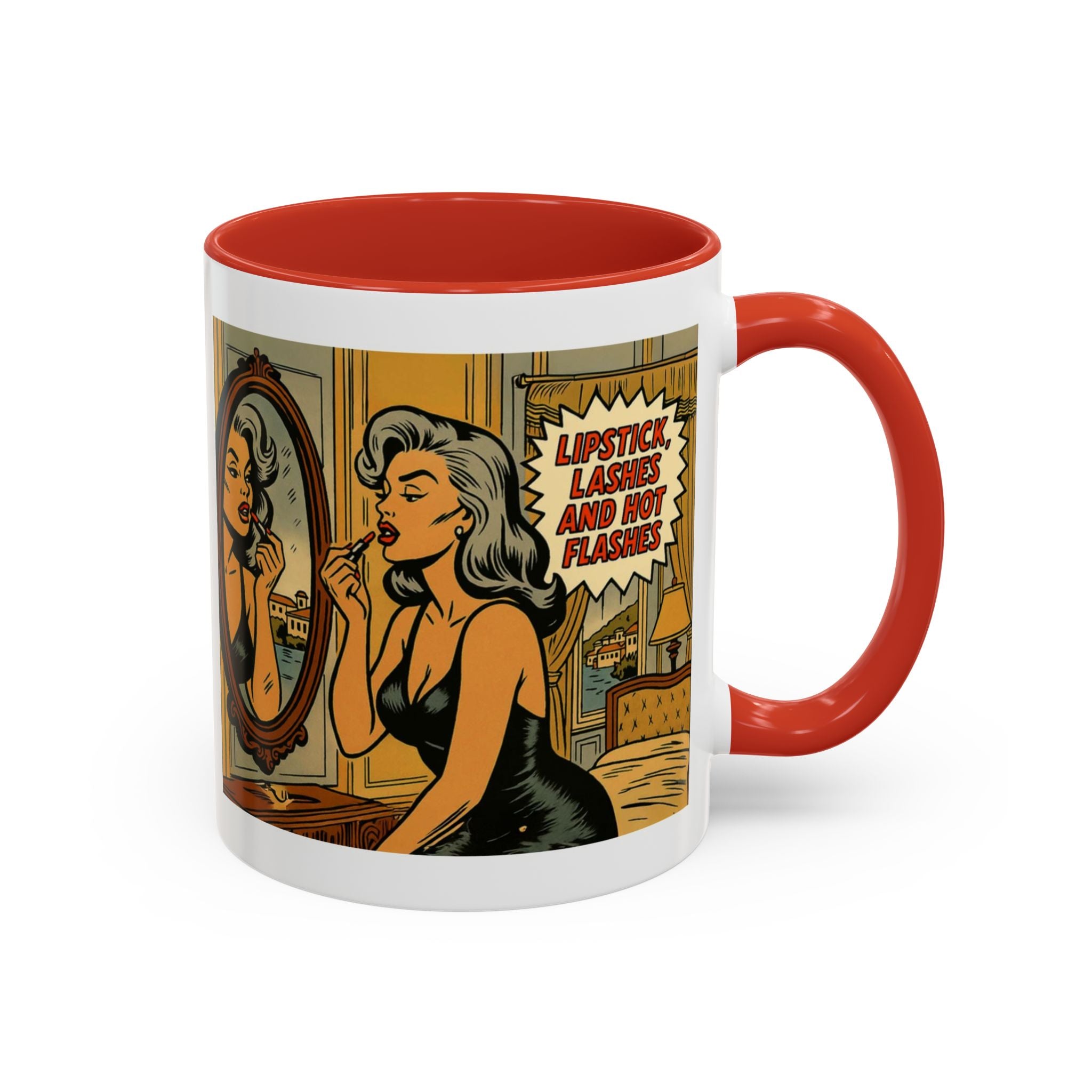 Hot Flashes & Lashes Mug.  Funny Menopause Coffee Cup for Women