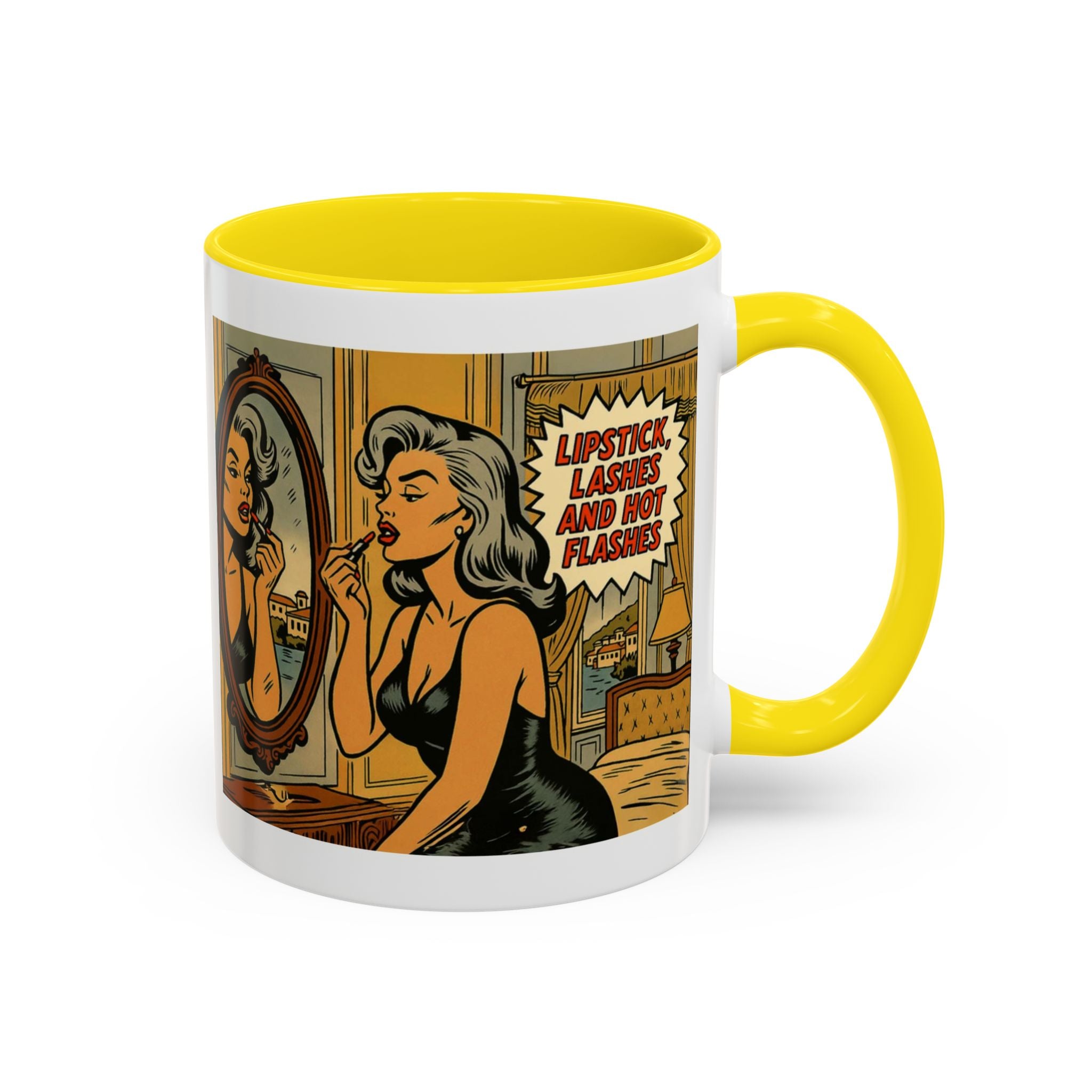 Hot Flashes & Lashes Mug.  Funny Menopause Coffee Cup for Women