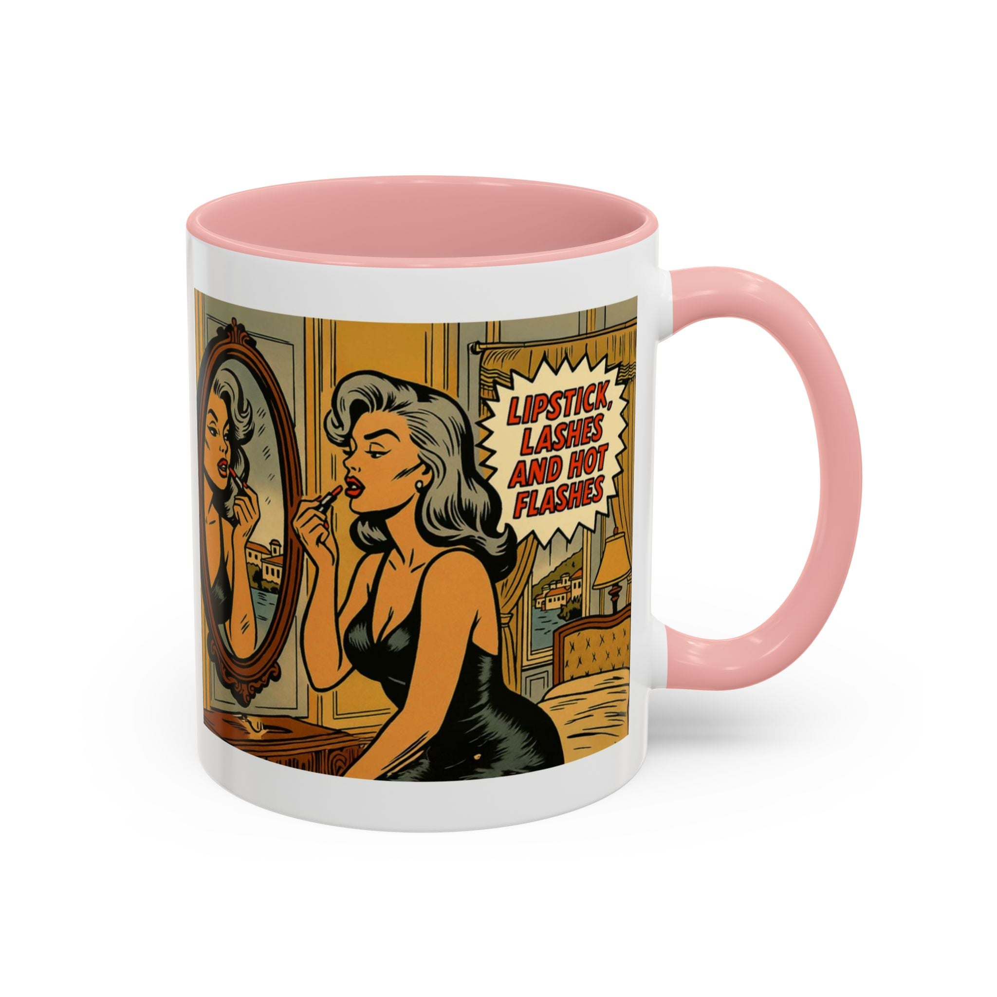 Hot Flashes & Lashes Mug.  Funny Menopause Coffee Cup for Women