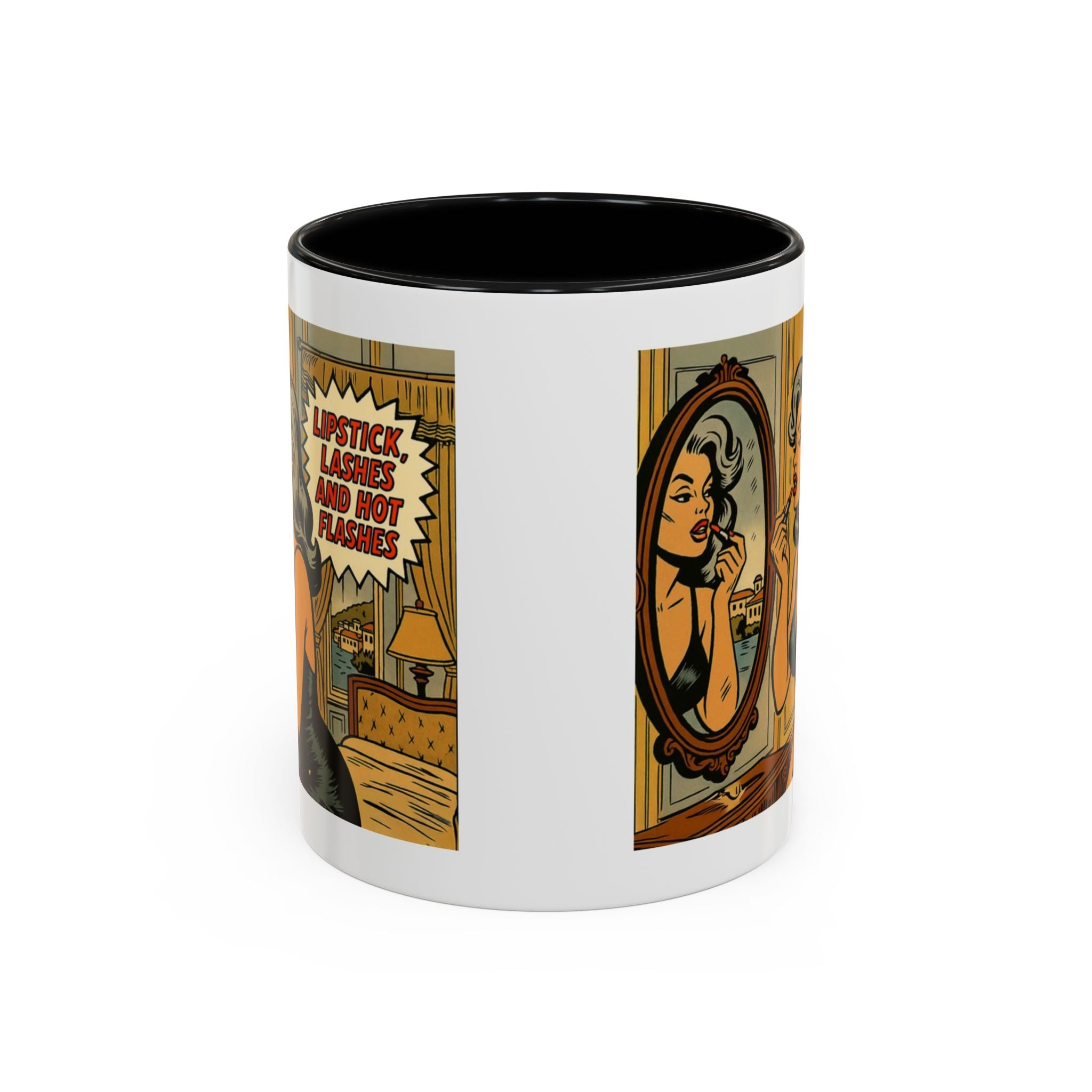 Hot Flashes & Lashes Mug.  Funny Menopause Coffee Cup for Women
