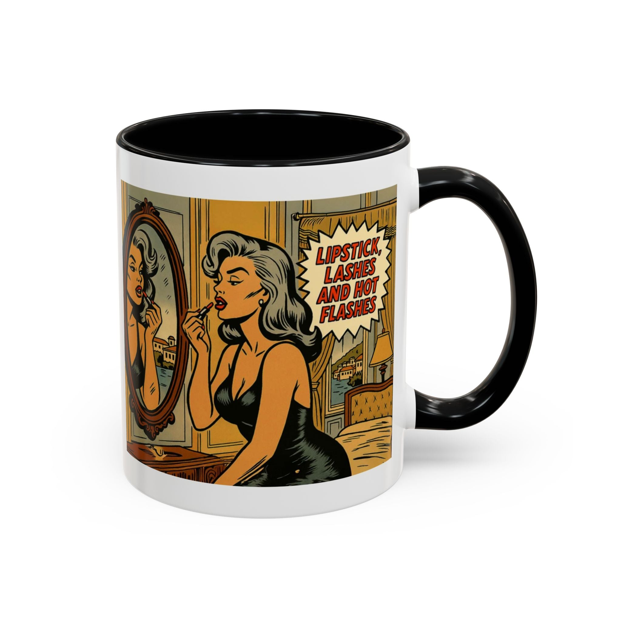 Hot Flashes & Lashes Mug.  Funny Menopause Coffee Cup for Women