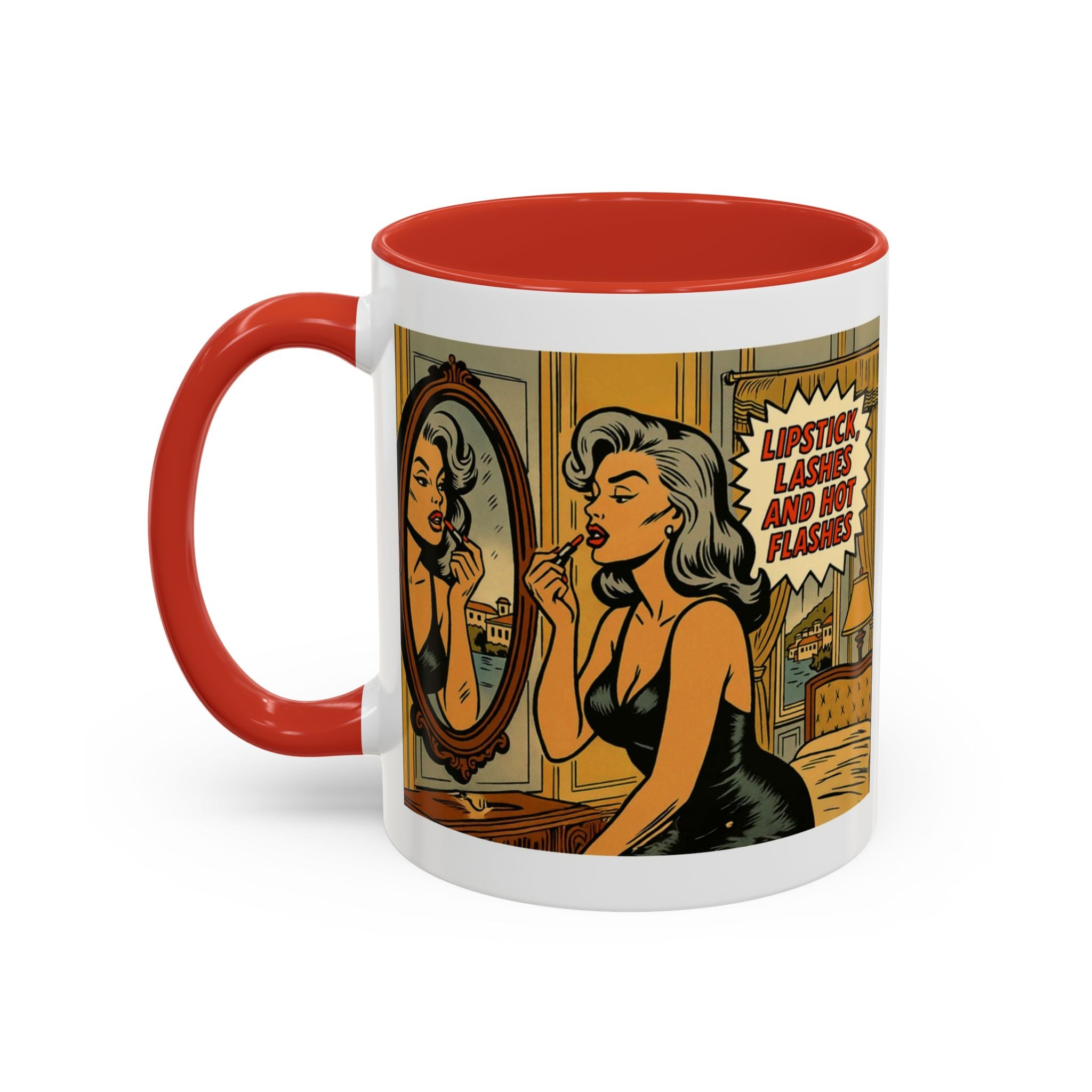 Hot Flashes & Lashes Mug.  Funny Menopause Coffee Cup for Women
