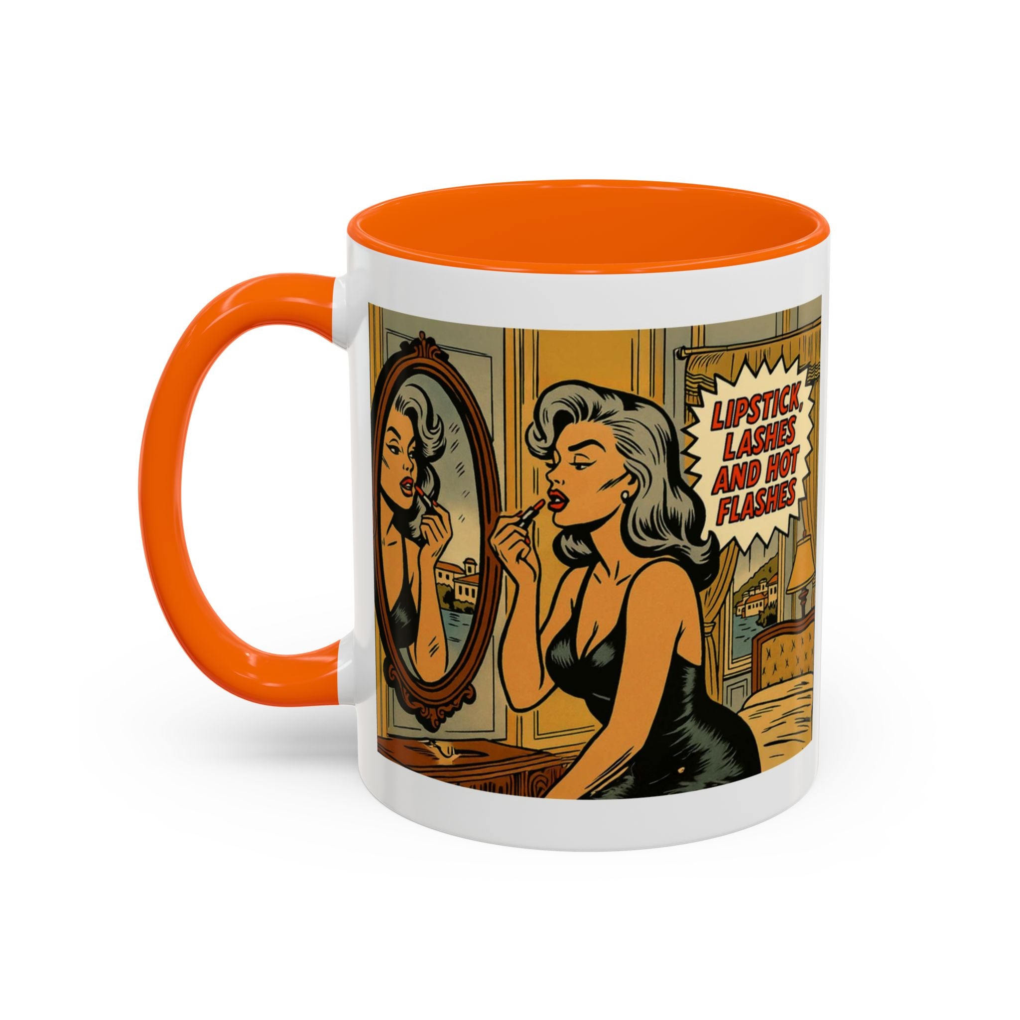 Hot Flashes & Lashes Mug.  Funny Menopause Coffee Cup for Women