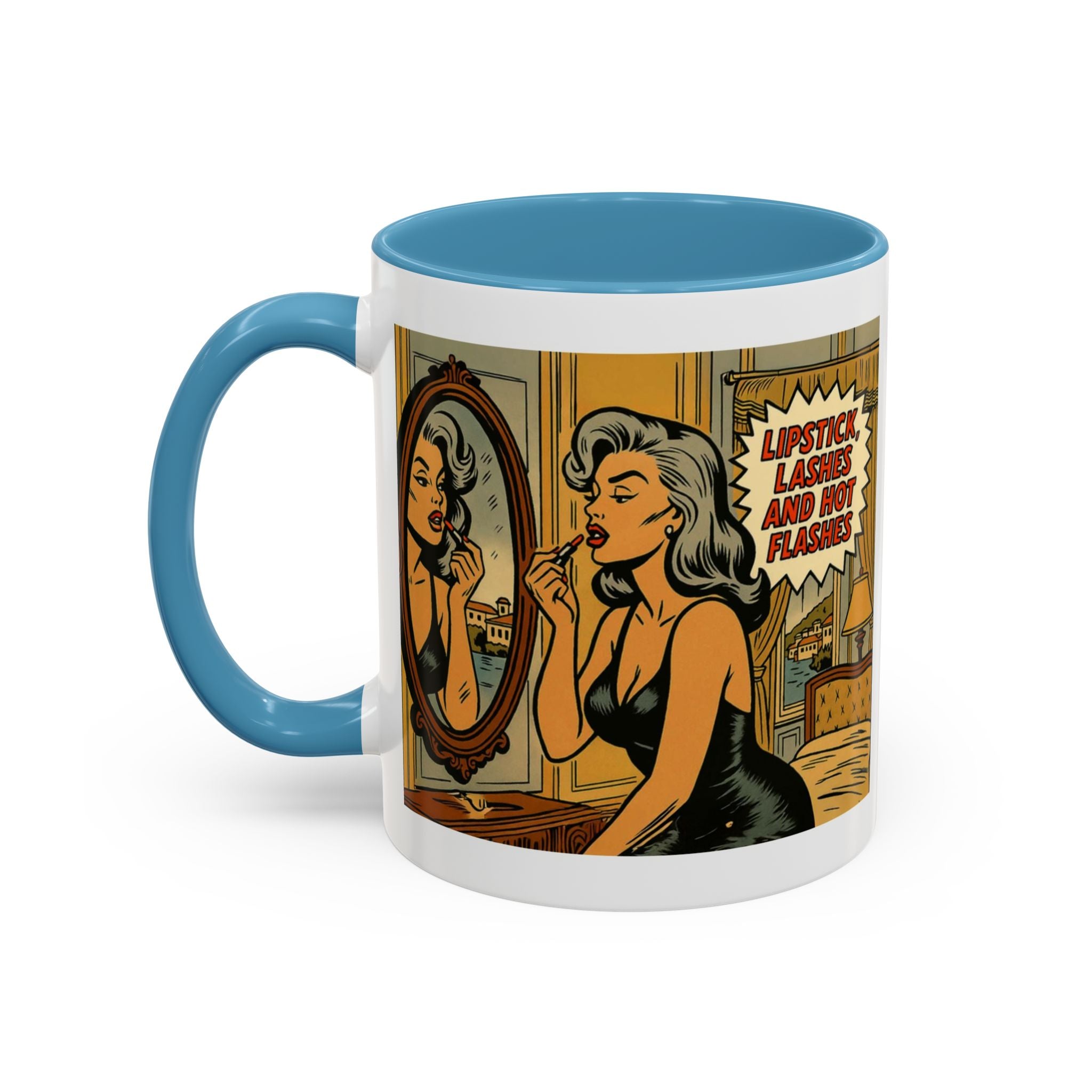 Hot Flashes & Lashes Mug.  Funny Menopause Coffee Cup for Women