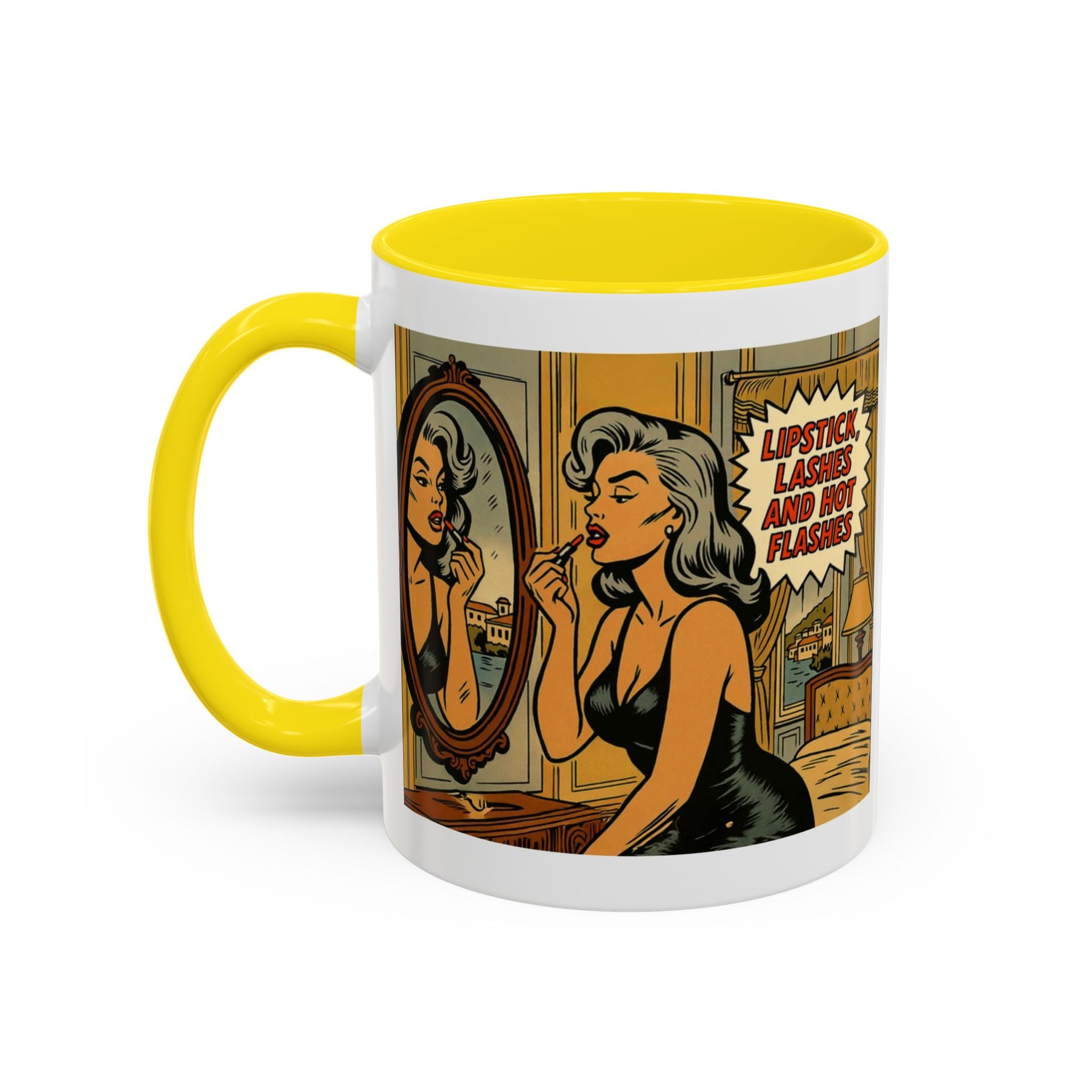 Hot Flashes & Lashes Mug.  Funny Menopause Coffee Cup for Women