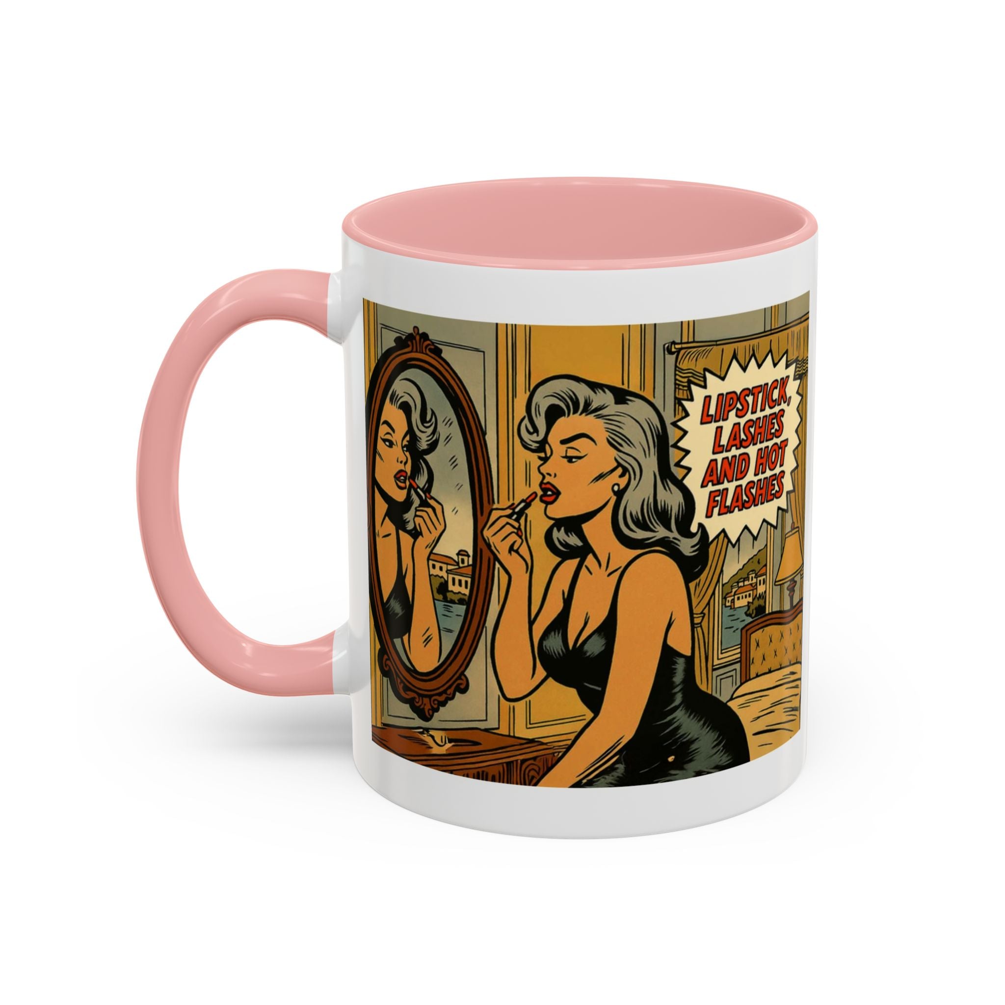 Hot Flashes & Lashes Mug.  Funny Menopause Coffee Cup for Women