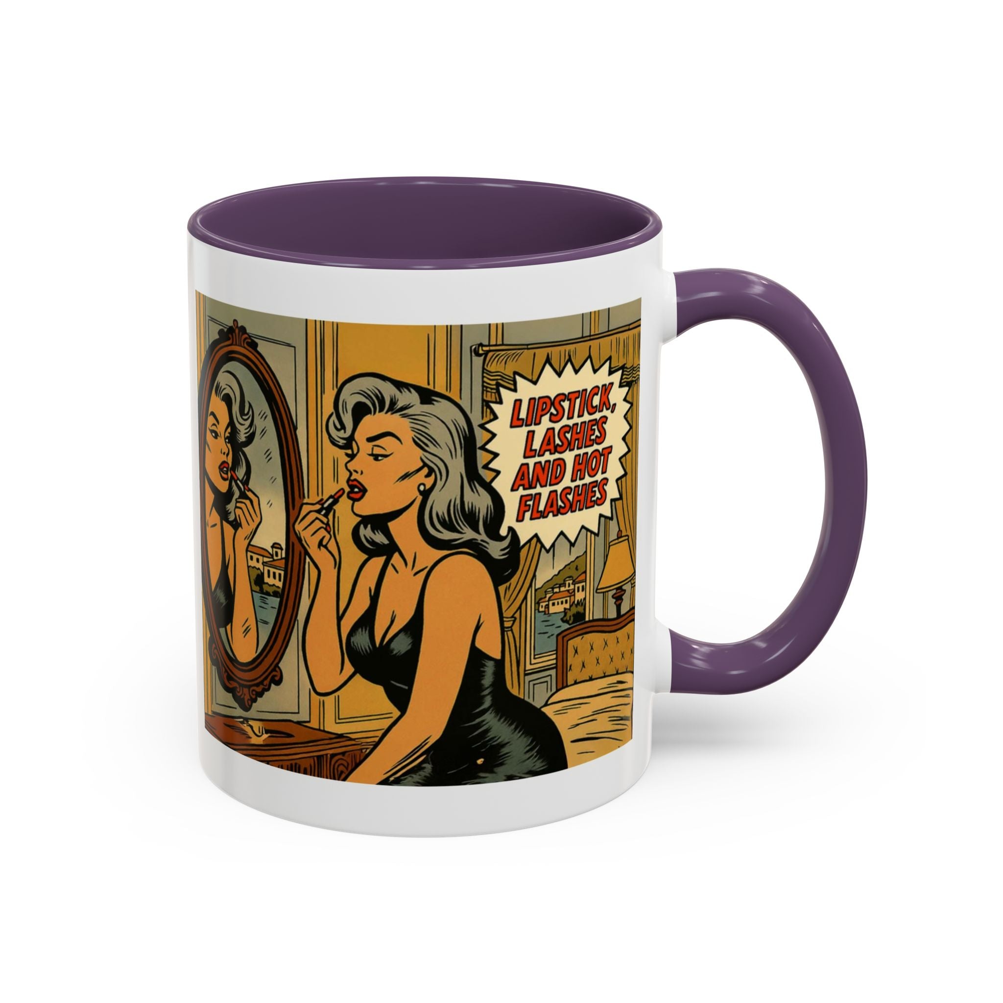 Hot Flashes & Lashes Mug.  Funny Menopause Coffee Cup for Women