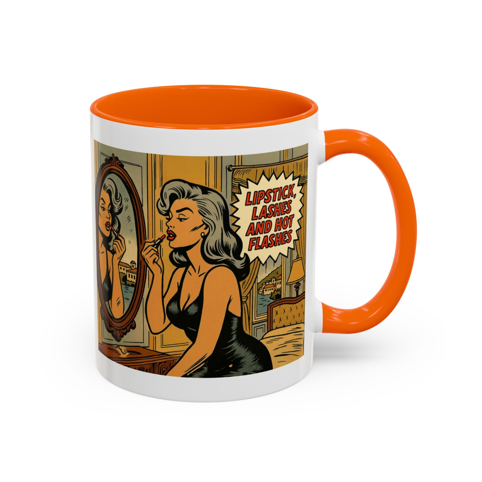 Hot Flashes & Lashes Mug.  Funny Menopause Coffee Cup for Women