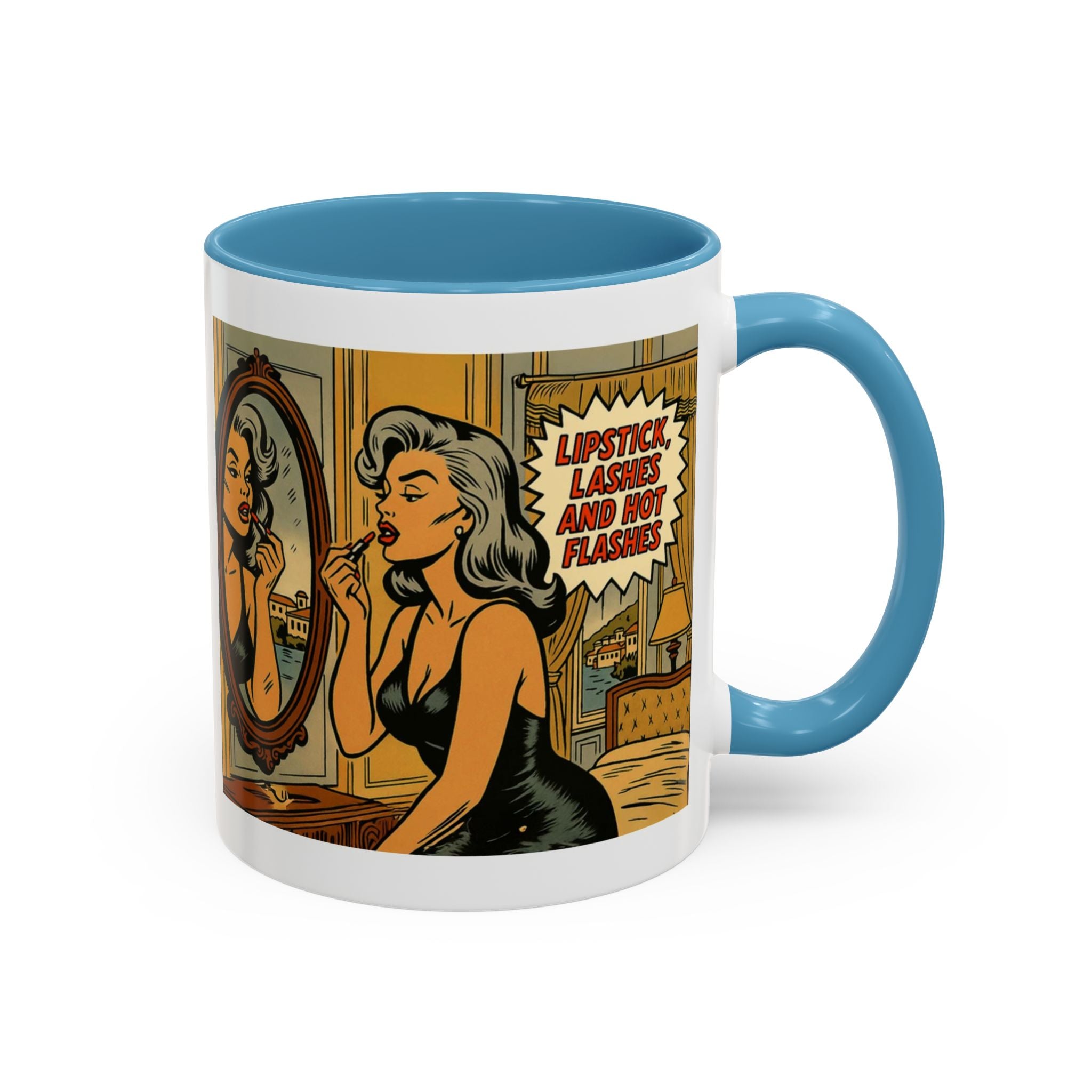 Hot Flashes & Lashes Mug.  Funny Menopause Coffee Cup for Women