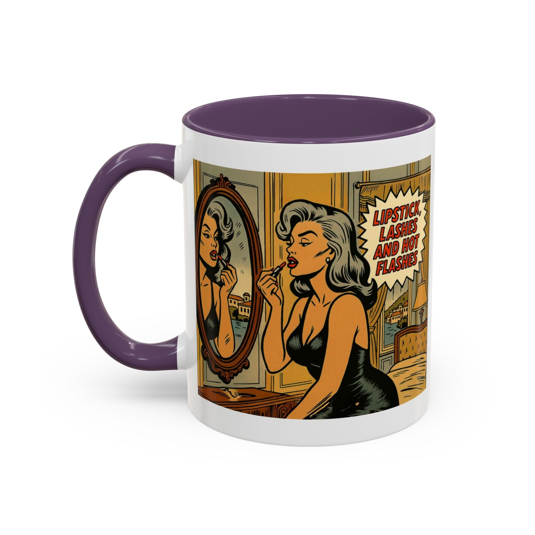 Hot Flashes & Lashes Mug.  Funny Menopause Coffee Cup for Women