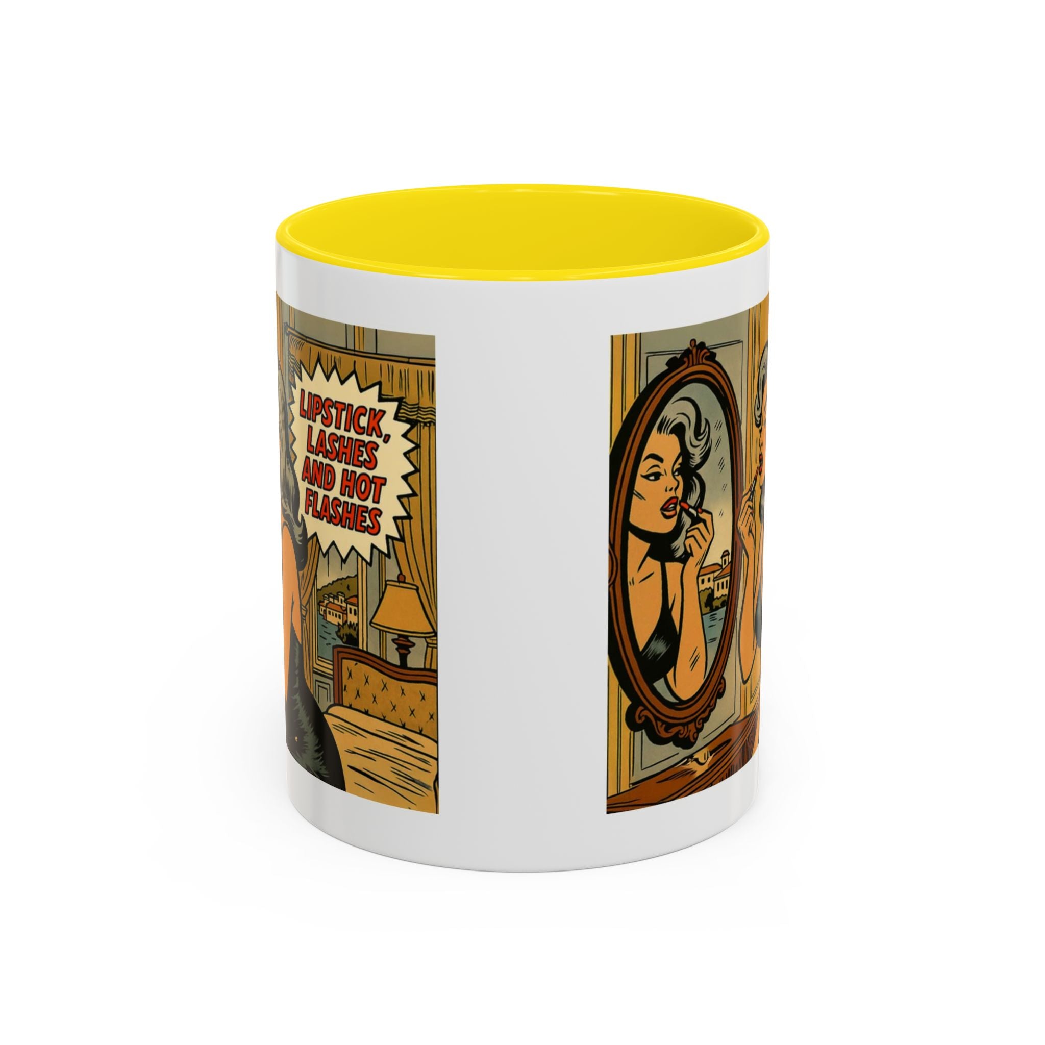 Hot Flashes & Lashes Mug.  Funny Menopause Coffee Cup for Women