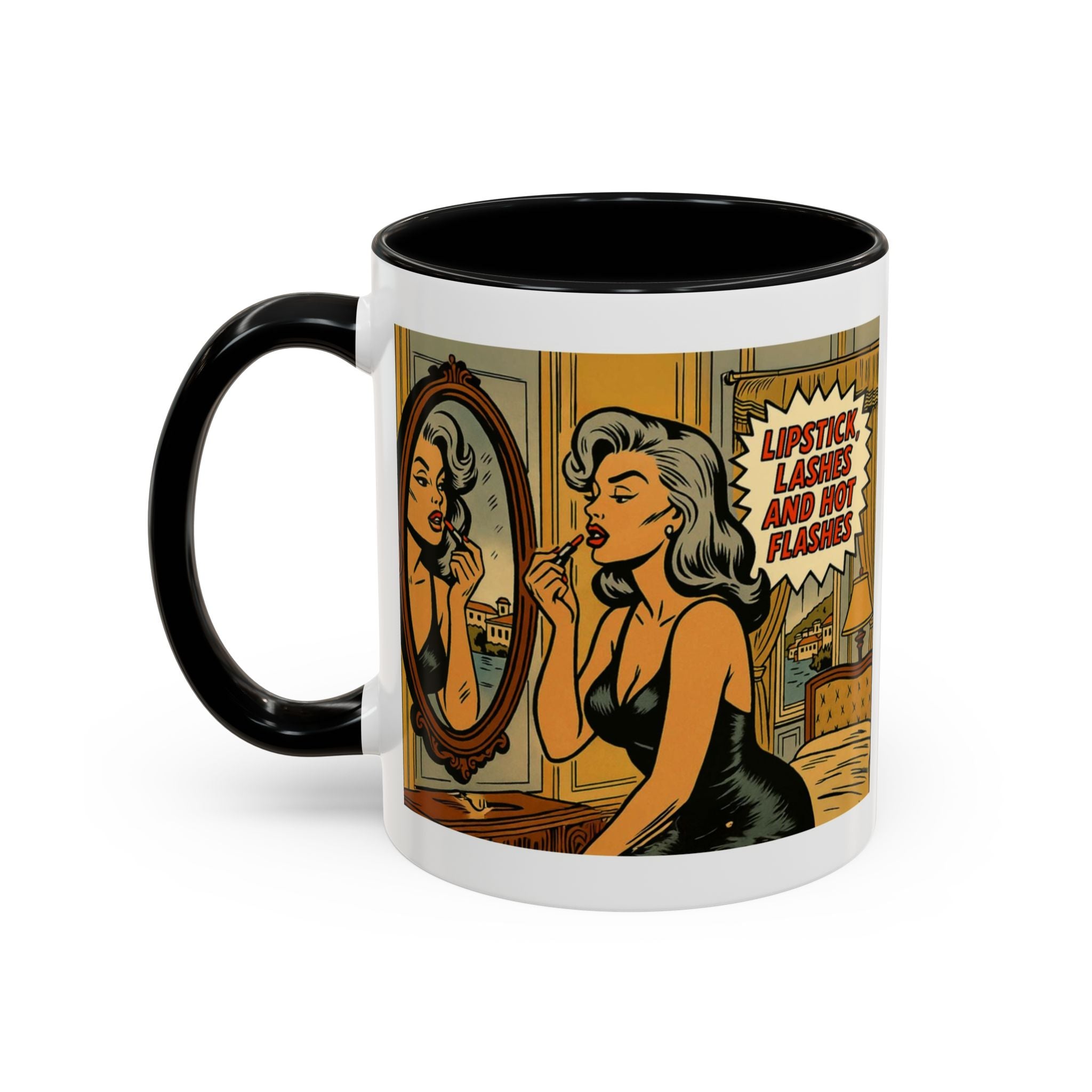 Hot Flashes & Lashes Mug.  Funny Menopause Coffee Cup for Women