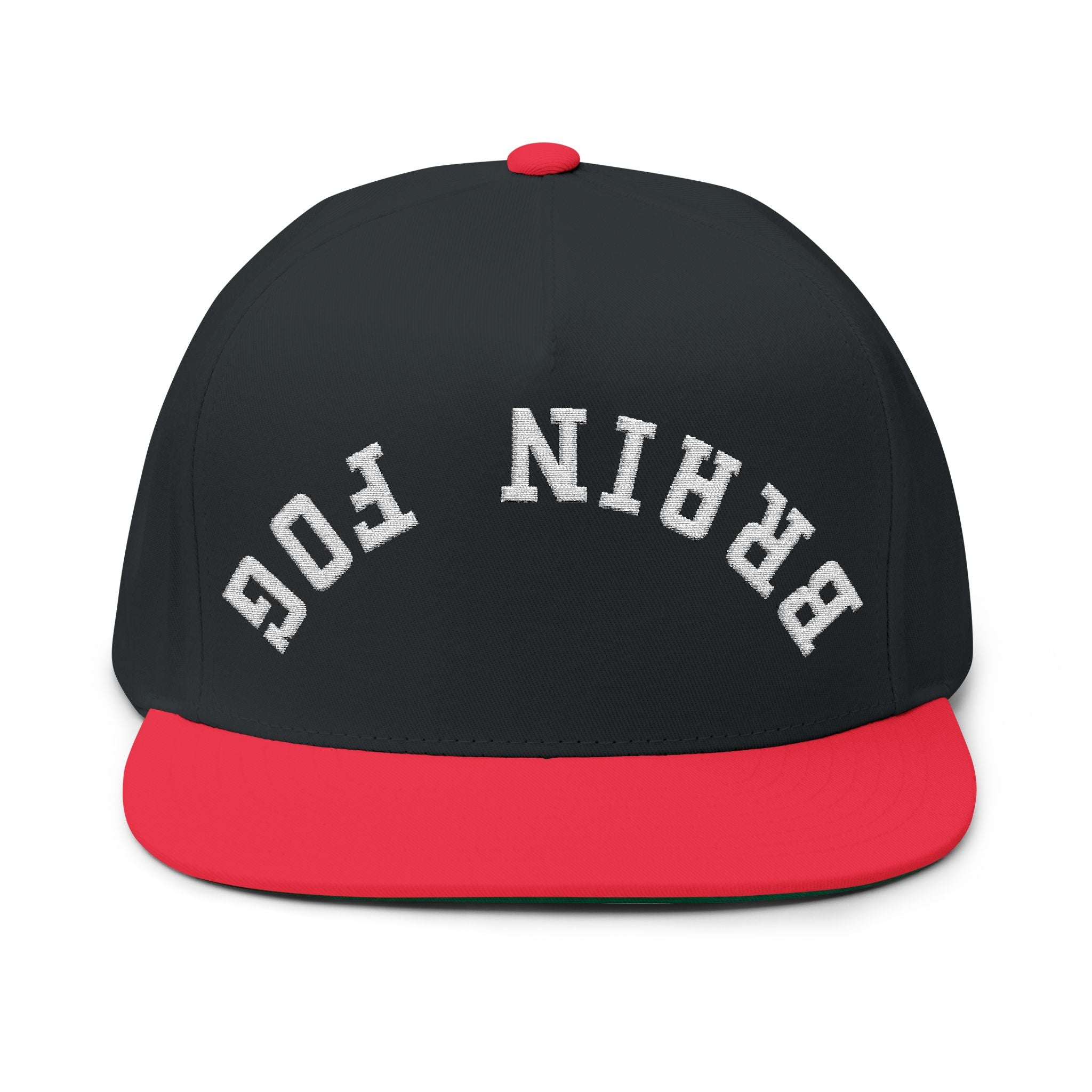 Flat Bill Cap — Brain Fog Upside-Down Embroidered Vintage Arch Snapback