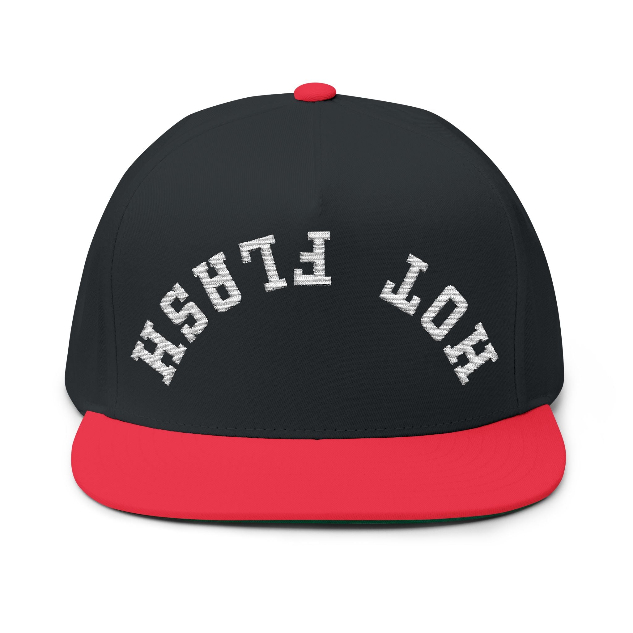 Flat Bill Cap — Embroidered 'Hot Flash' Retro Arch Hat