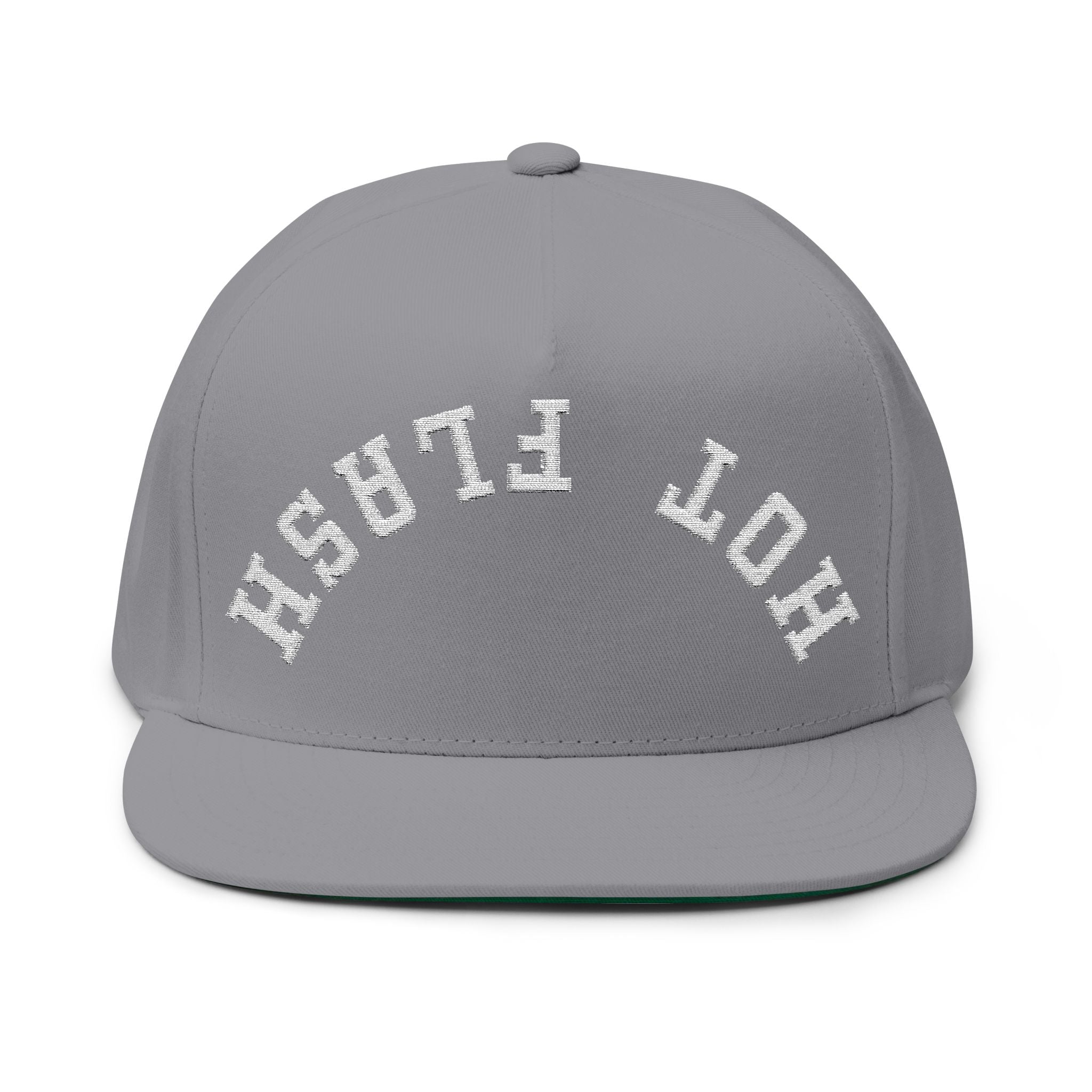 Flat Bill Cap — Embroidered 'Hot Flash' Retro Arch Hat
