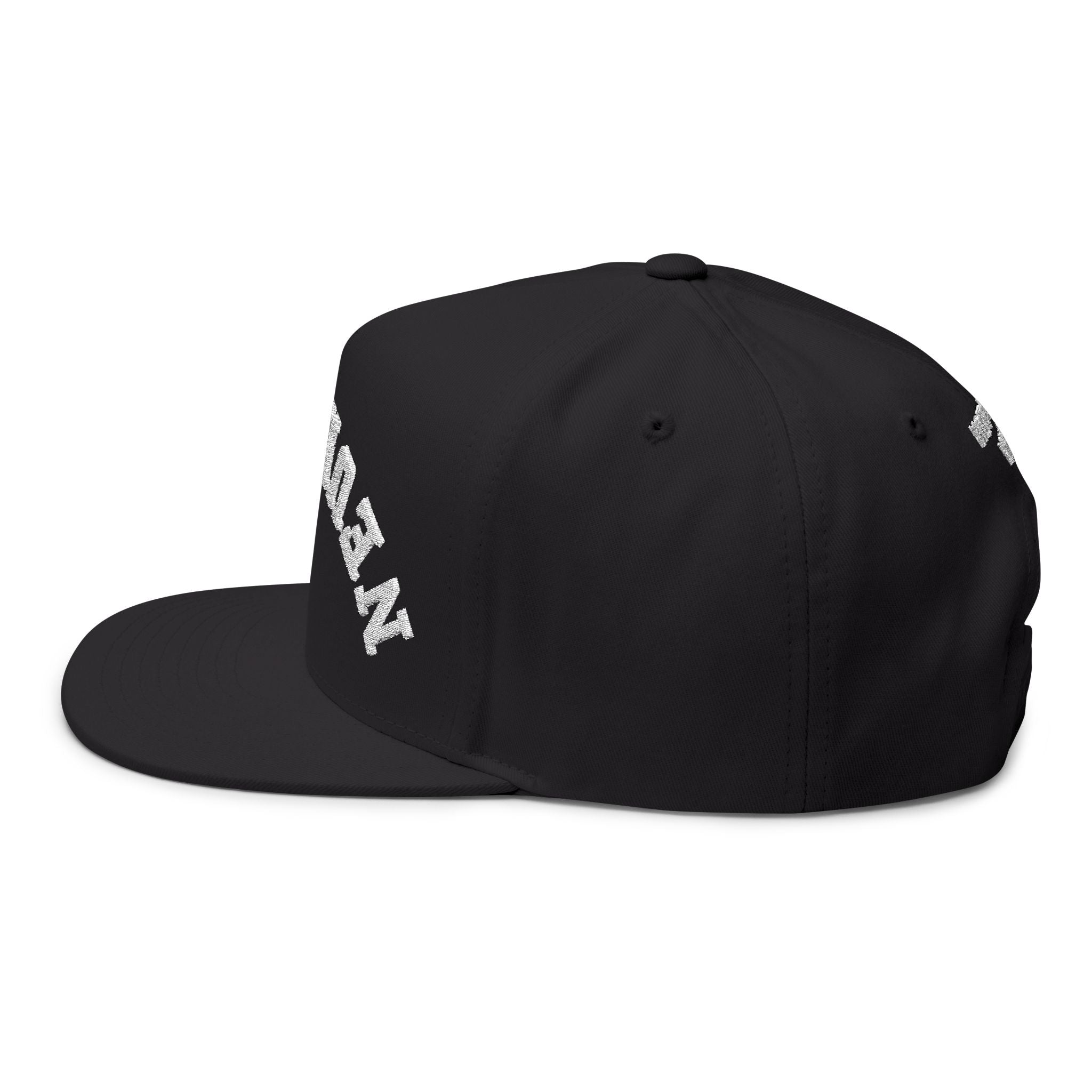 Embroidered Flat Bill Cap — 'Neurotica' Upside Arched Logo Snapback
