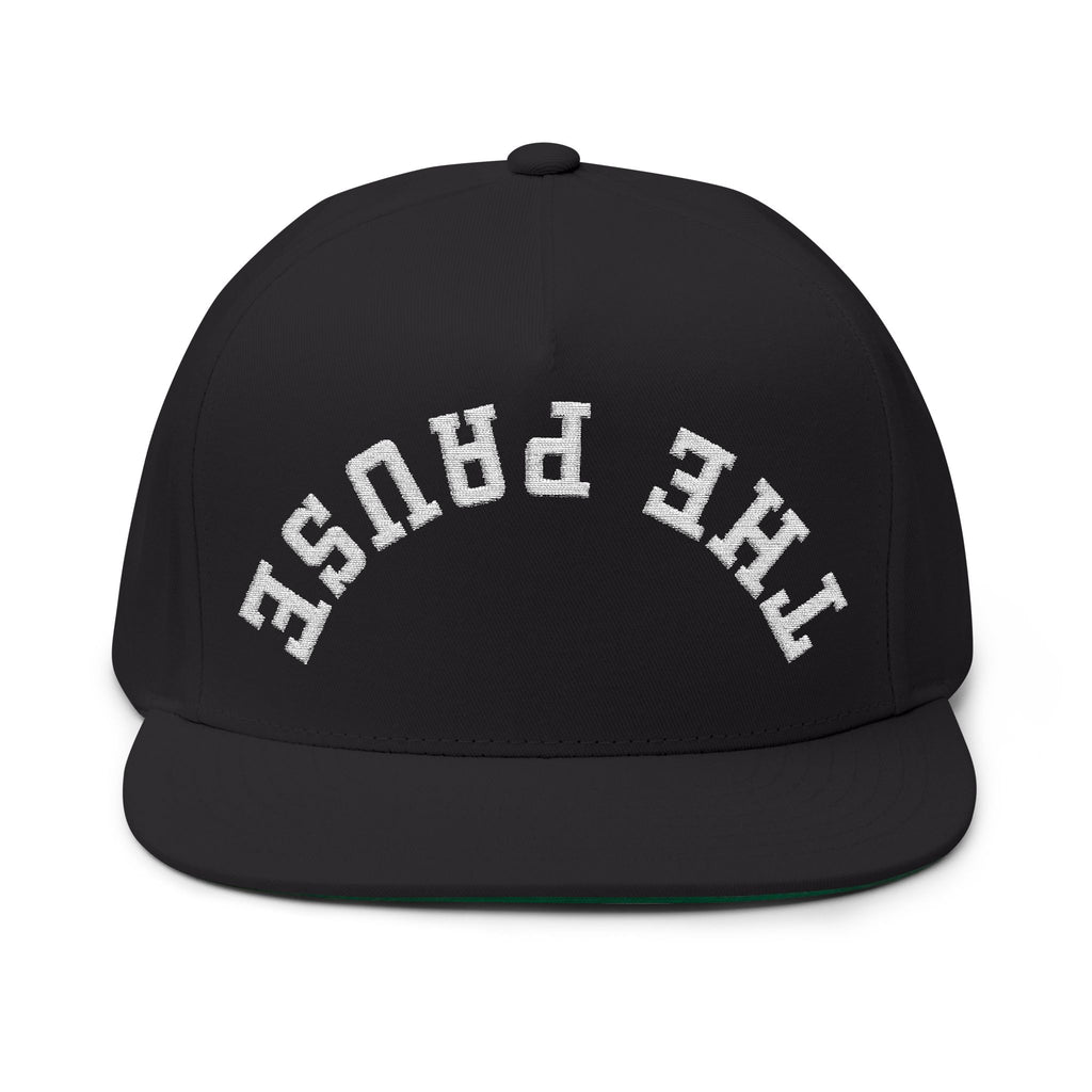 Flat Bill Cap - 'THE PAUSE' Upside Embroidered Arch Logo Snapback