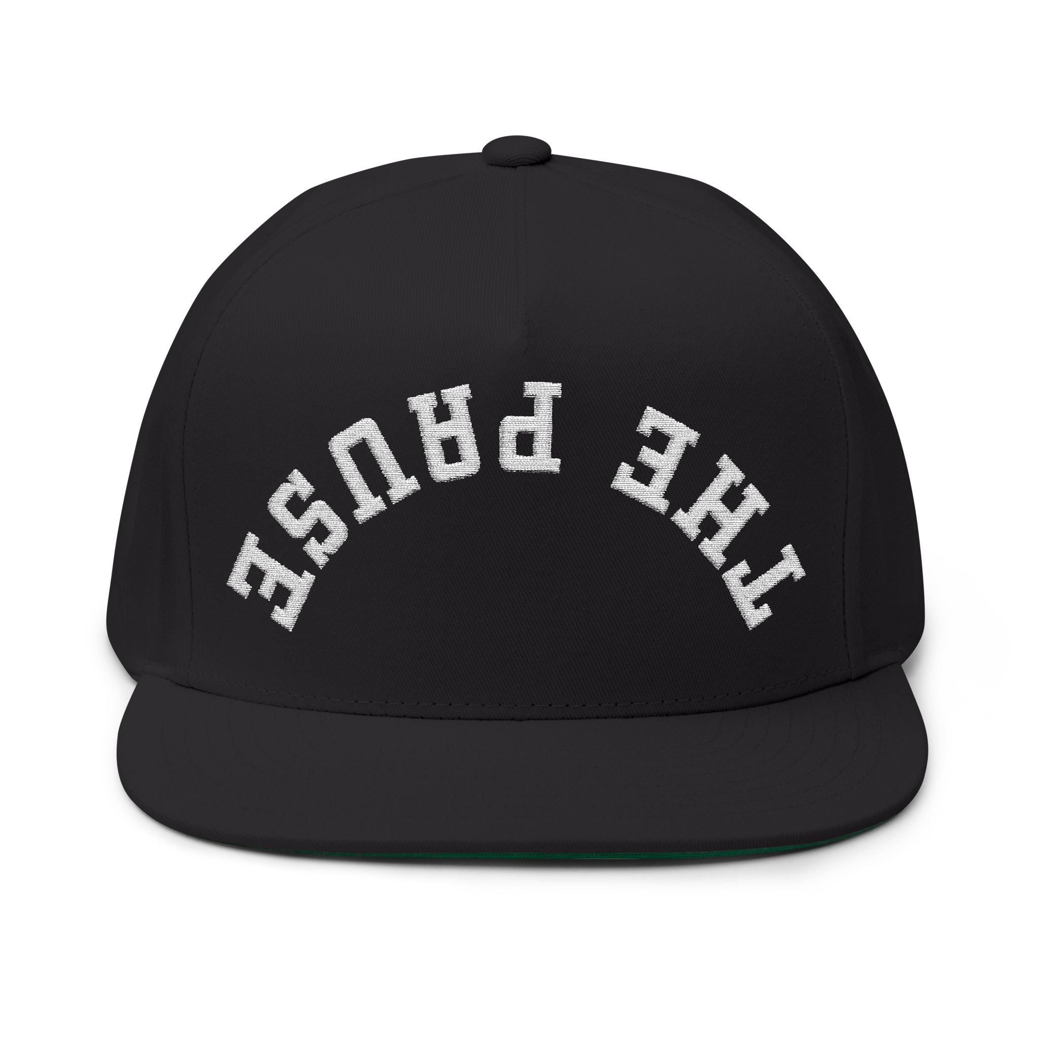 Flat Bill Cap - 'THE PAUSE' Upside Embroidered Arch Logo Snapback
