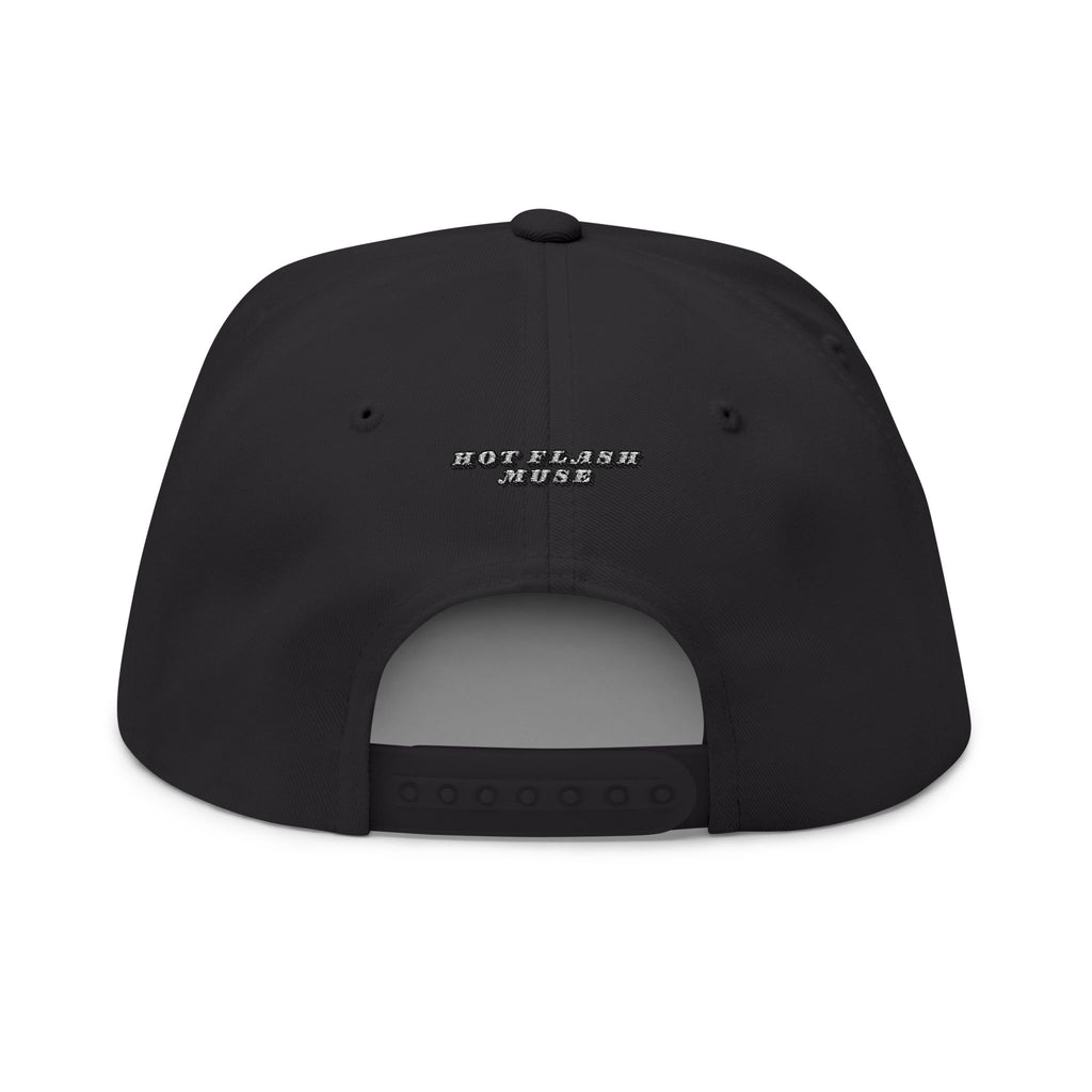 Flat Bill Cap — Embroidered 'Hot Flash' Retro Arch Hat