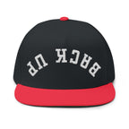 Flat Bill Cap — 'BACK UP' Upside Logo Embroidered Streetwear Snapback Hat