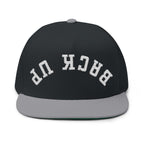 Flat Bill Cap — 'BACK UP' Upside Logo Embroidered Streetwear Snapback Hat