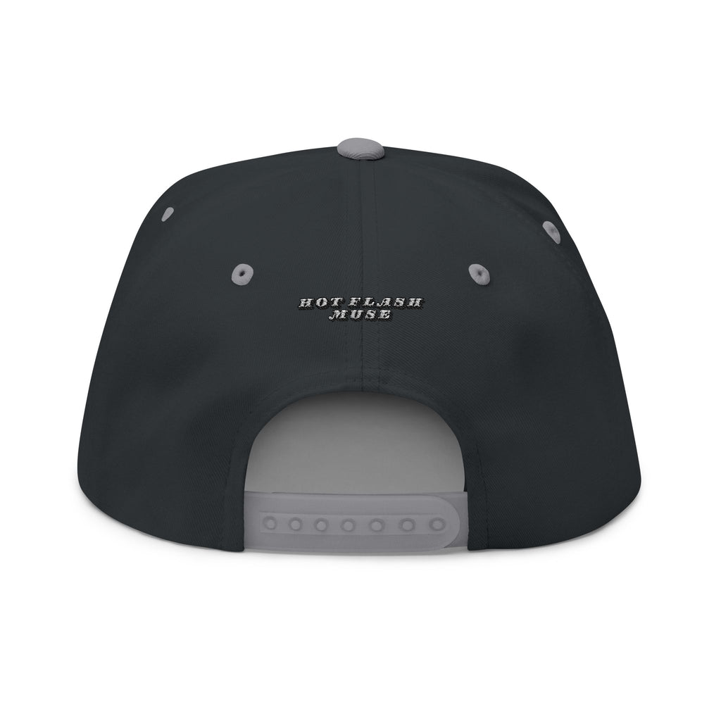 Menopause Arched Embroidered Snapback — Flat Bill Cap with Upside Logo