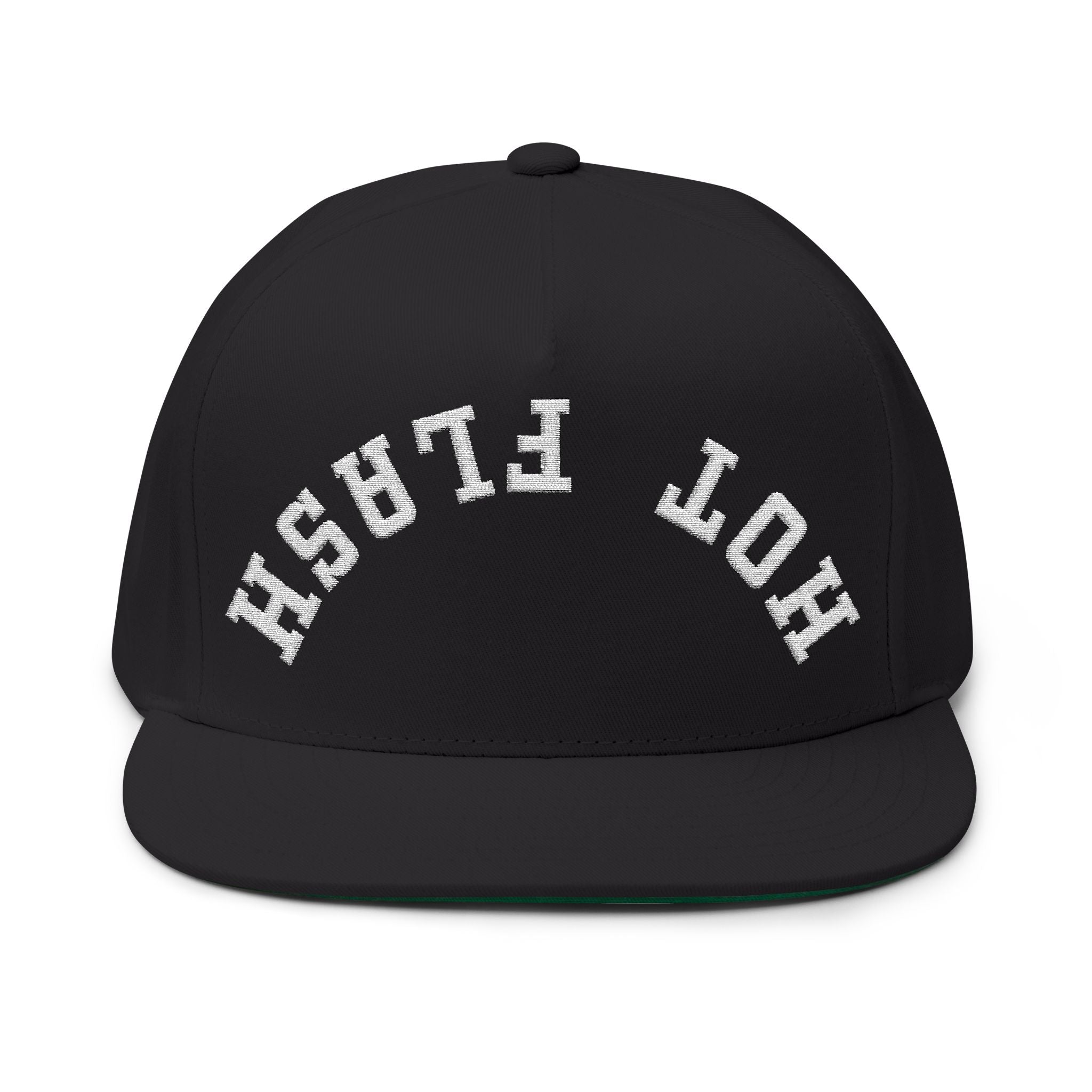 Flat Bill Cap — Embroidered 'Hot Flash' Retro Arch Hat
