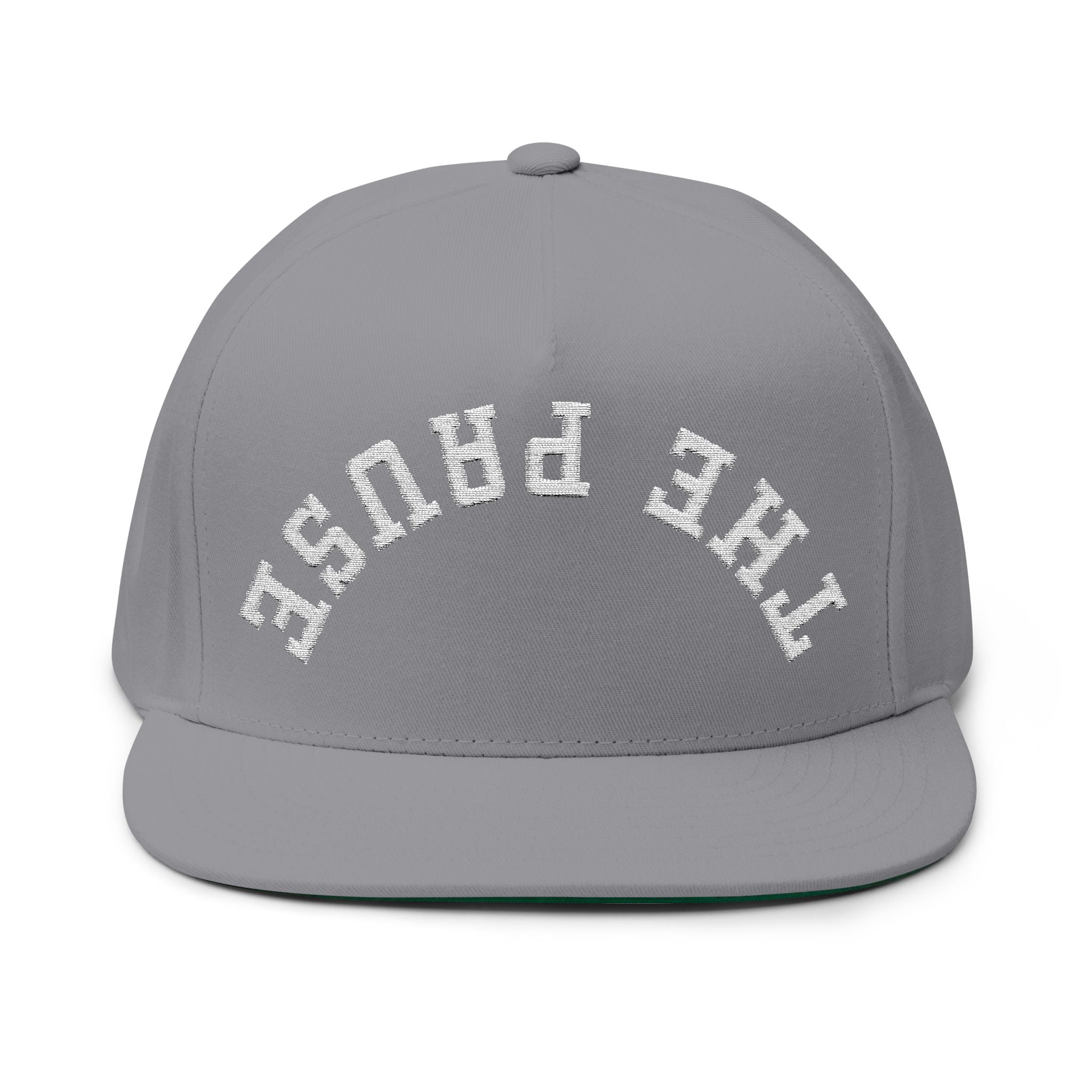 Flat Bill Cap - 'THE PAUSE' Upside Embroidered Arch Logo Snapback
