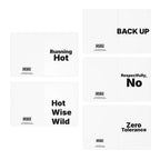 Menopause Greeting Cards 5-Pack. "Running Hot", "Hot Wise Wild", "BACK UP", "Respectfully, No", "Zero Tolerance"
