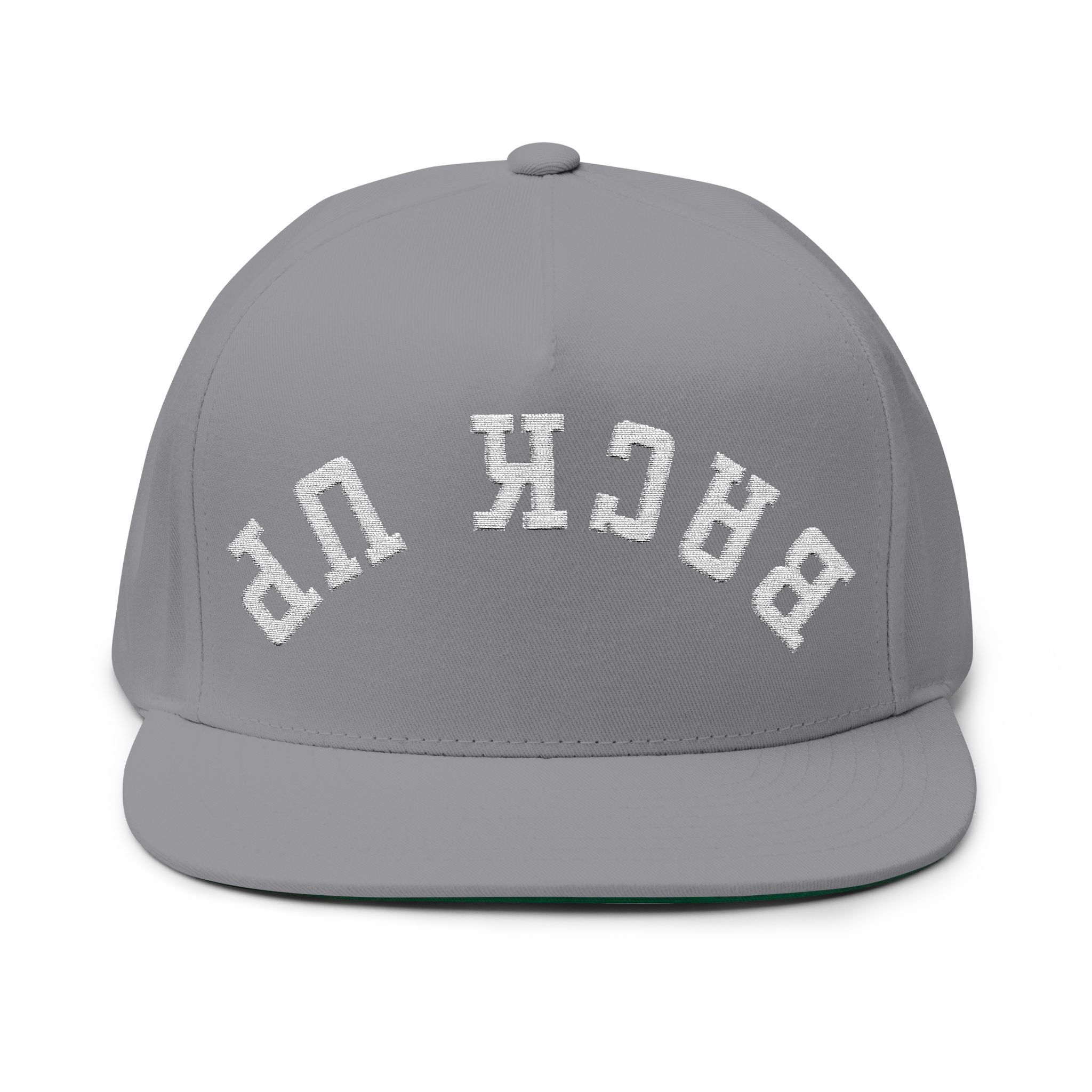 Flat Bill Cap — 'BACK UP' Upside Logo Embroidered Streetwear Snapback Hat