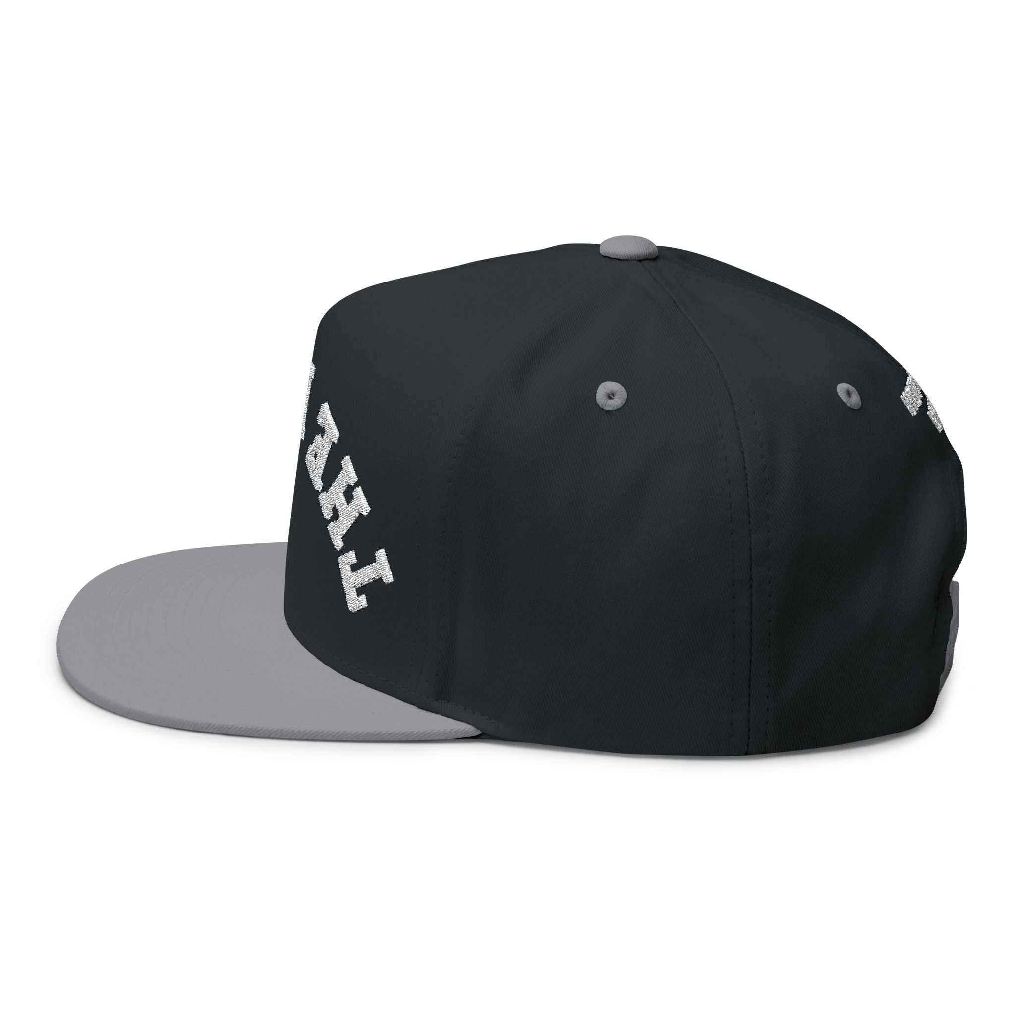 Flat Bill Cap - 'THE PAUSE' Upside Embroidered Arch Logo Snapback