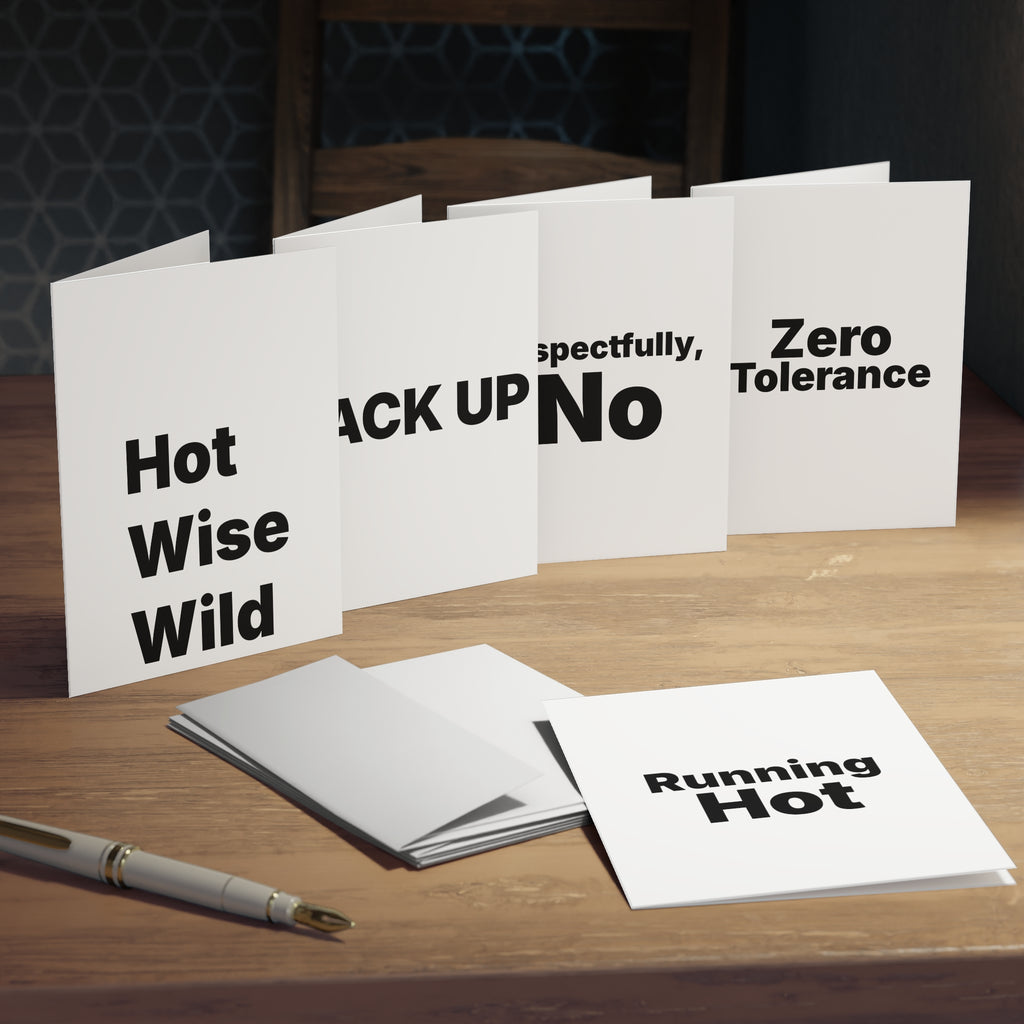 Menopause Greeting Cards 5-Pack. "Running Hot", "Hot Wise Wild", "BACK UP", "Respectfully, No", "Zero Tolerance"