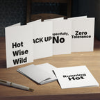 Menopause Greeting Cards 5-Pack. "Running Hot", "Hot Wise Wild", "BACK UP", "Respectfully, No", "Zero Tolerance"