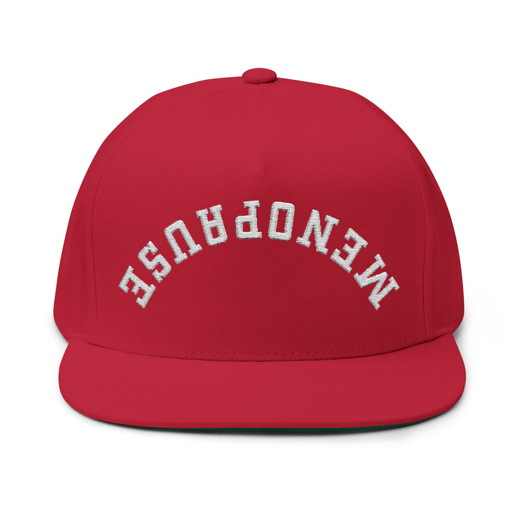 Menopause Arched Embroidered Snapback — Flat Bill Cap with Upside Logo