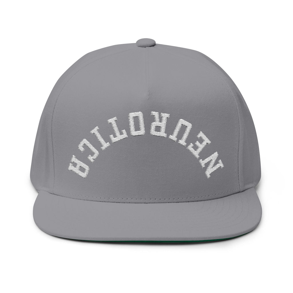 Embroidered Flat Bill Cap — 'Neurotica' Upside Arched Logo Snapback