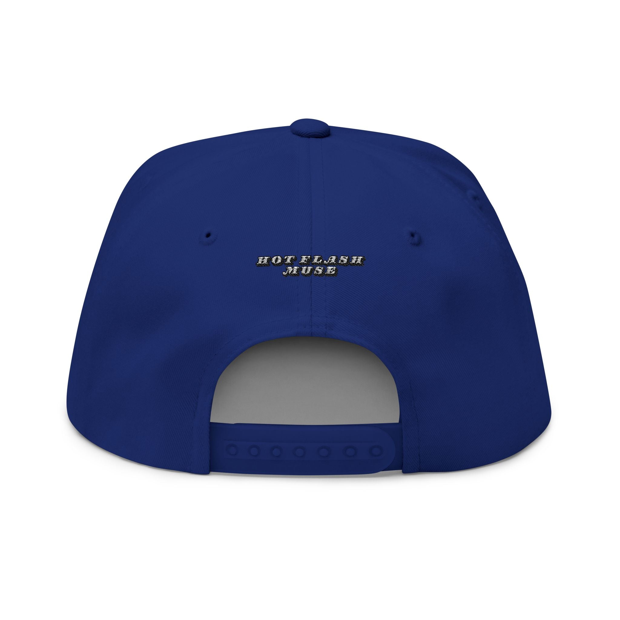 Menopause Arched Embroidered Snapback — Flat Bill Cap with Upside Logo