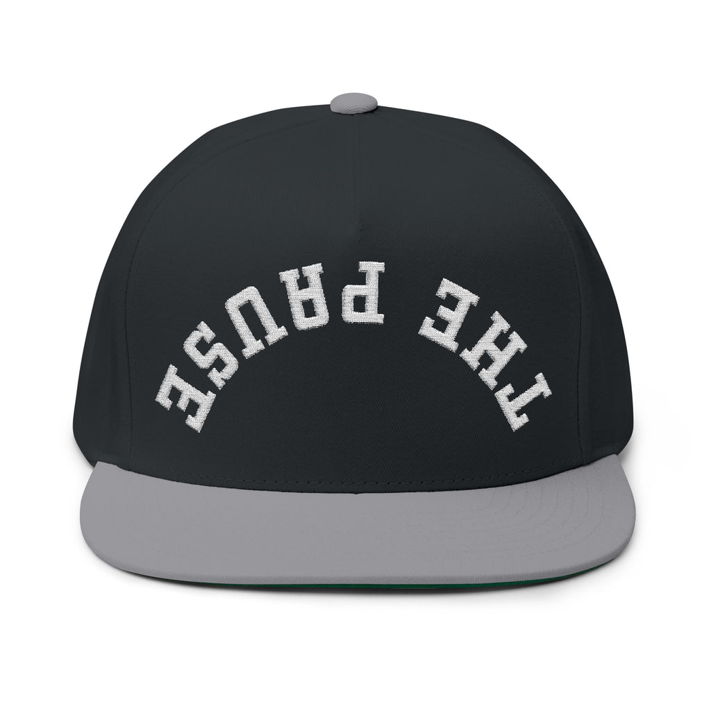 Flat Bill Cap - 'THE PAUSE' Upside Embroidered Arch Logo Snapback
