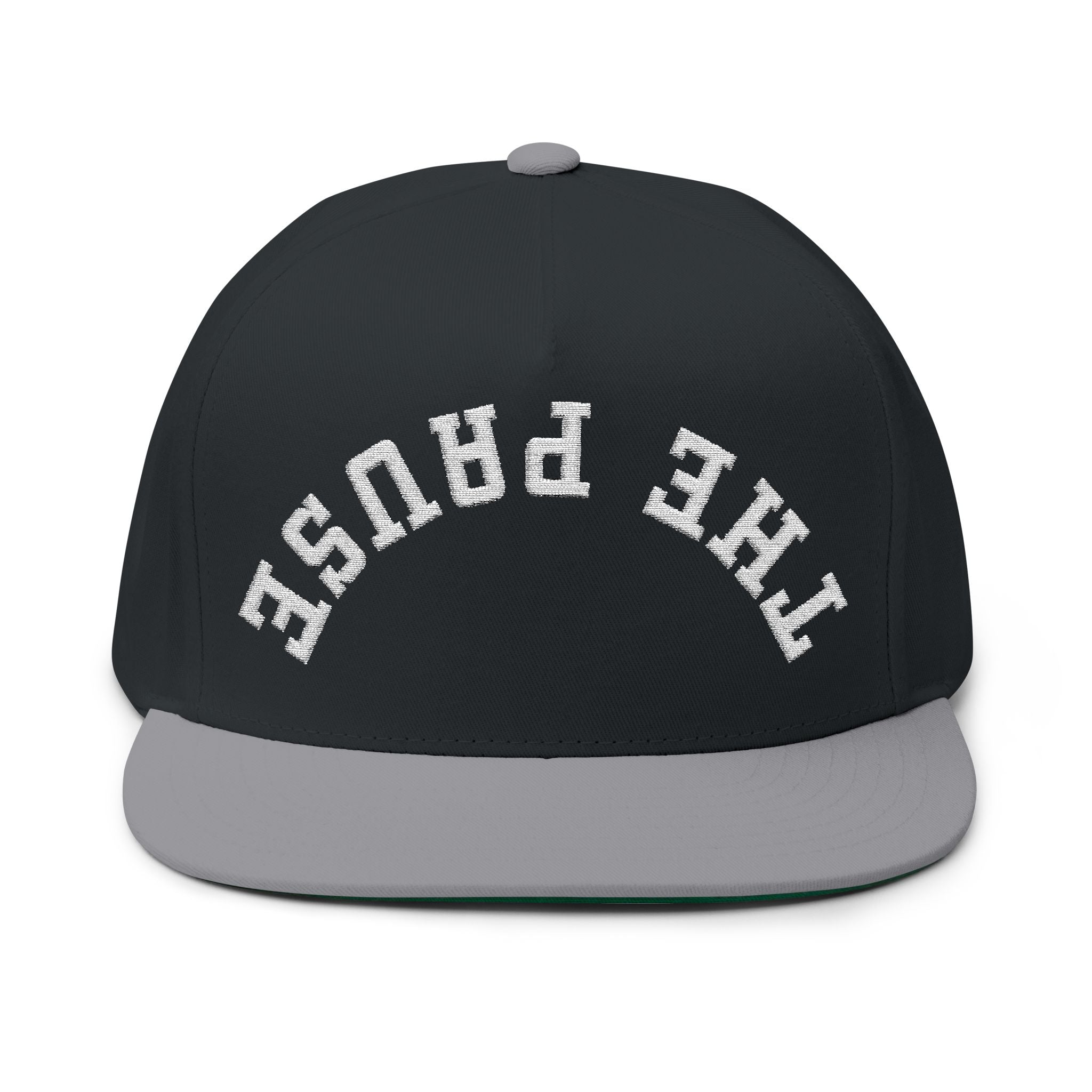 Flat Bill Cap - 'THE PAUSE' Upside Embroidered Arch Logo Snapback