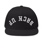Flat Bill Cap — 'BACK UP' Upside Logo Embroidered Streetwear Snapback Hat