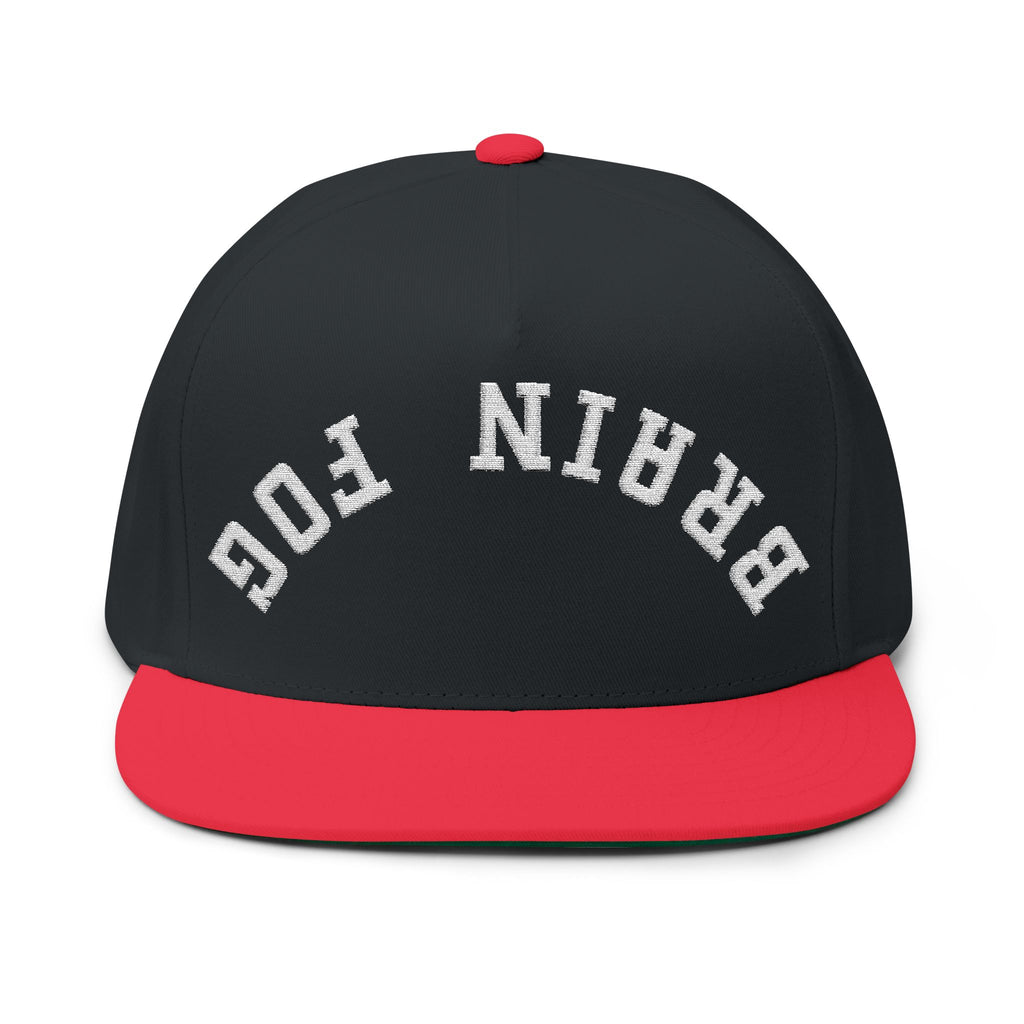 Flat Bill Cap — Brain Fog Upside-Down Embroidered Vintage Arch Snapback