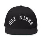 Flat Bill Cap — Brain Fog Upside-Down Embroidered Vintage Arch Snapback