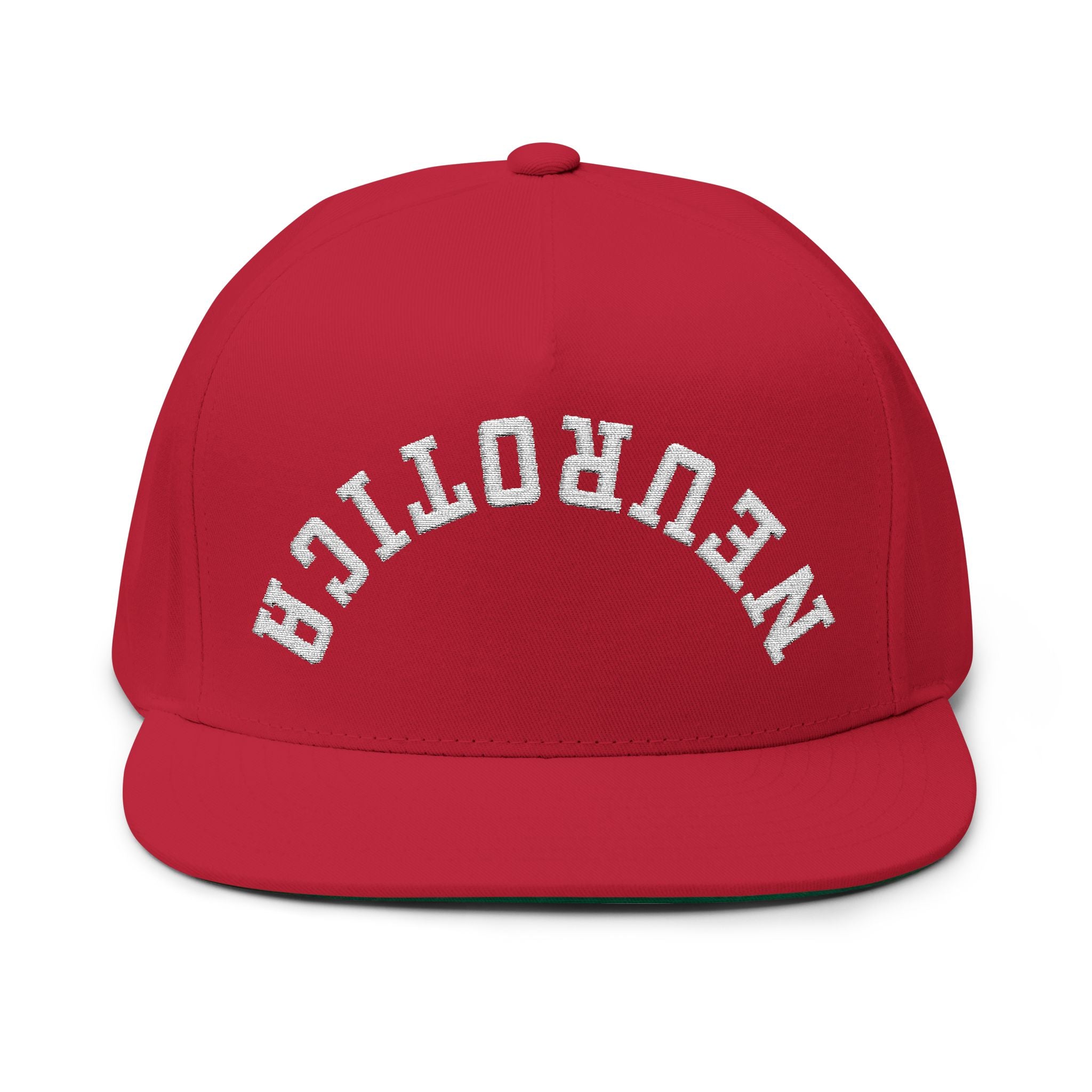 Embroidered Flat Bill Cap — 'Neurotica' Upside Arched Logo Snapback