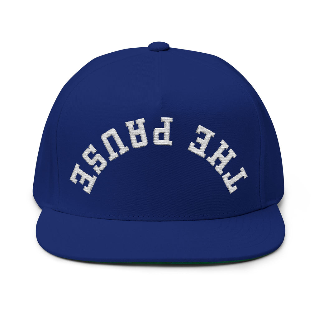 Flat Bill Cap - 'THE PAUSE' Upside Embroidered Arch Logo Snapback