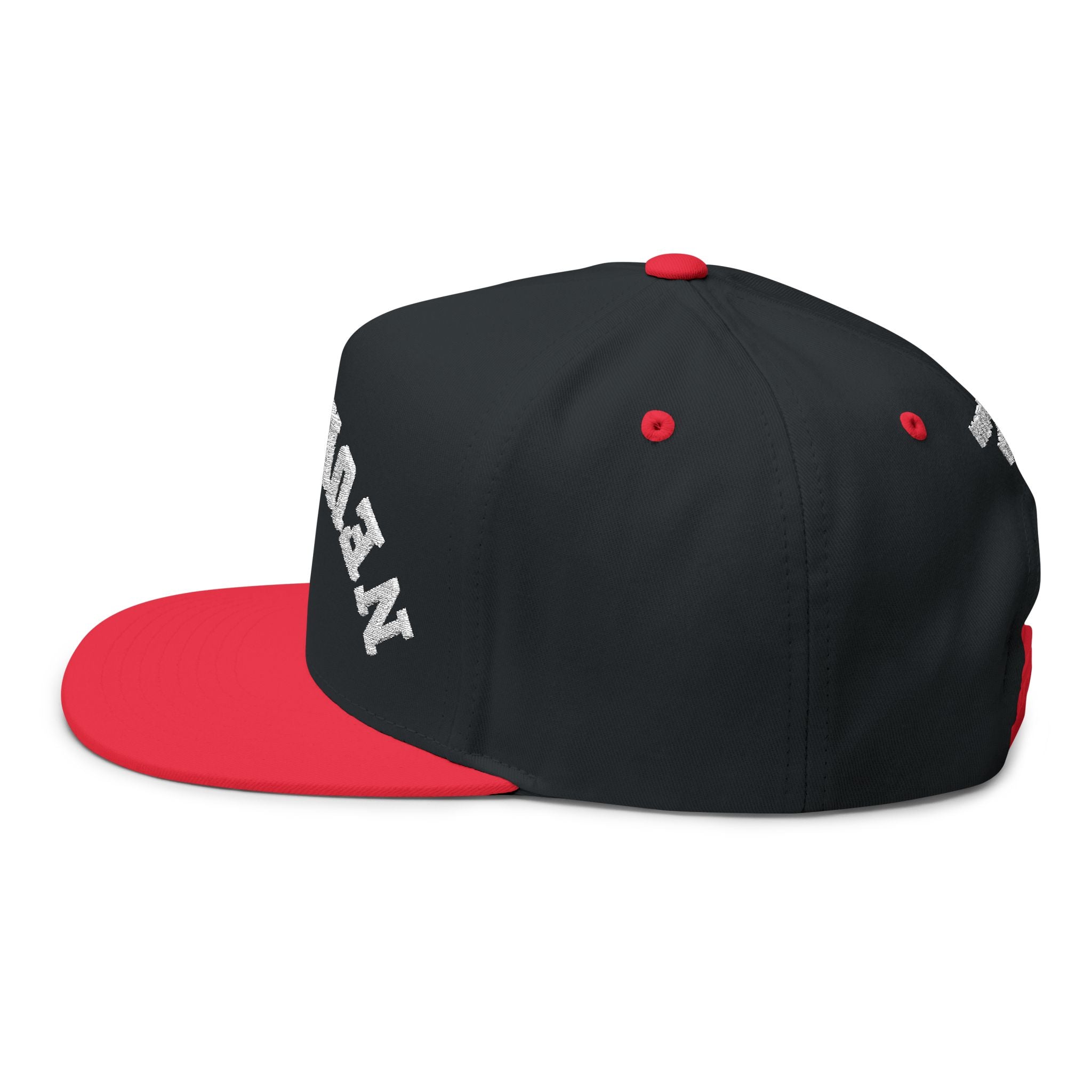Embroidered Flat Bill Cap — 'Neurotica' Upside Arched Logo Snapback