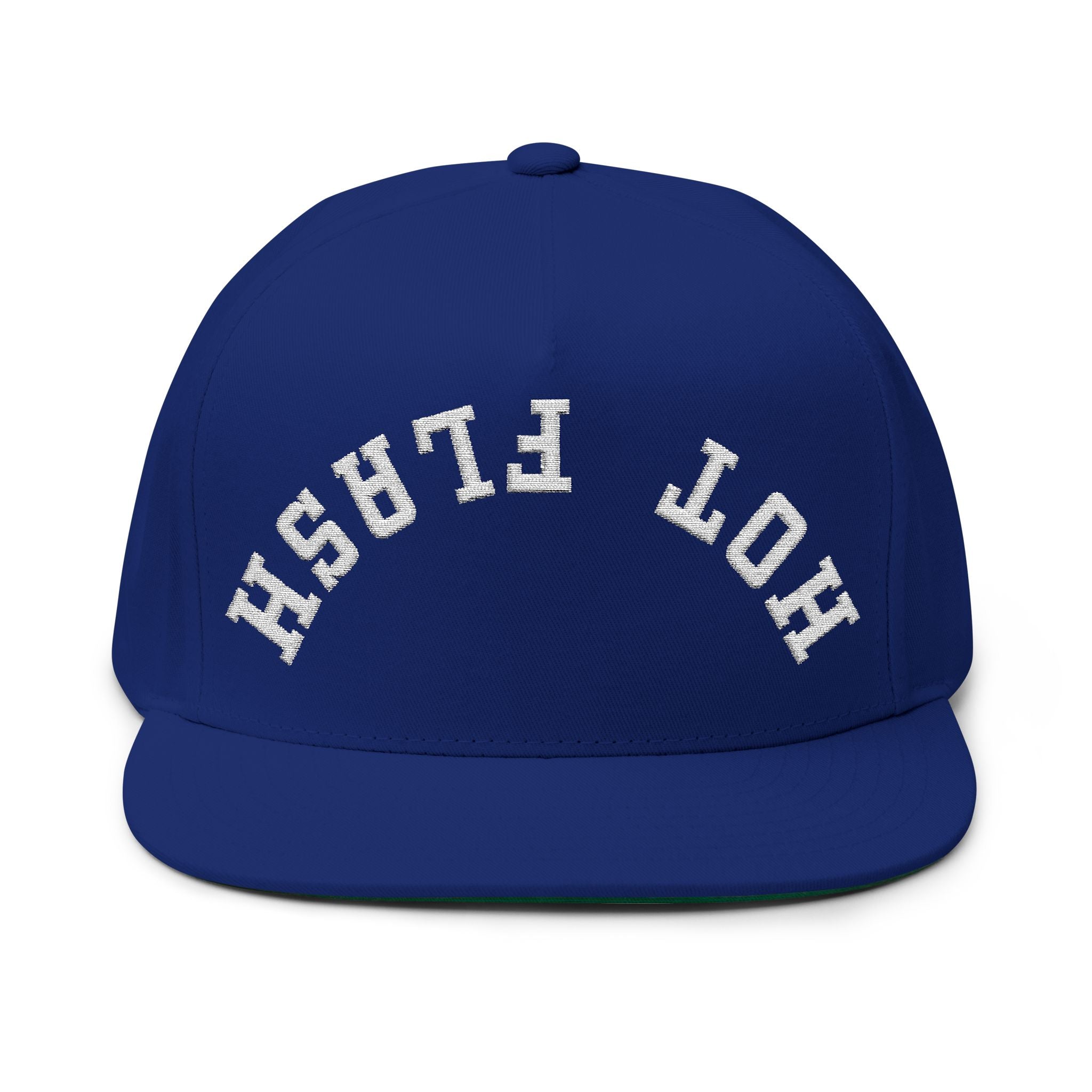 Flat Bill Cap — Embroidered 'Hot Flash' Retro Arch Hat