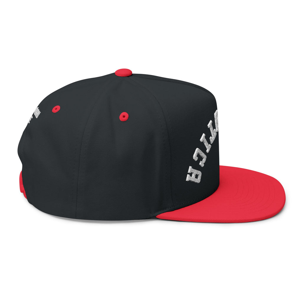 Embroidered Flat Bill Cap — 'Neurotica' Upside Arched Logo Snapback