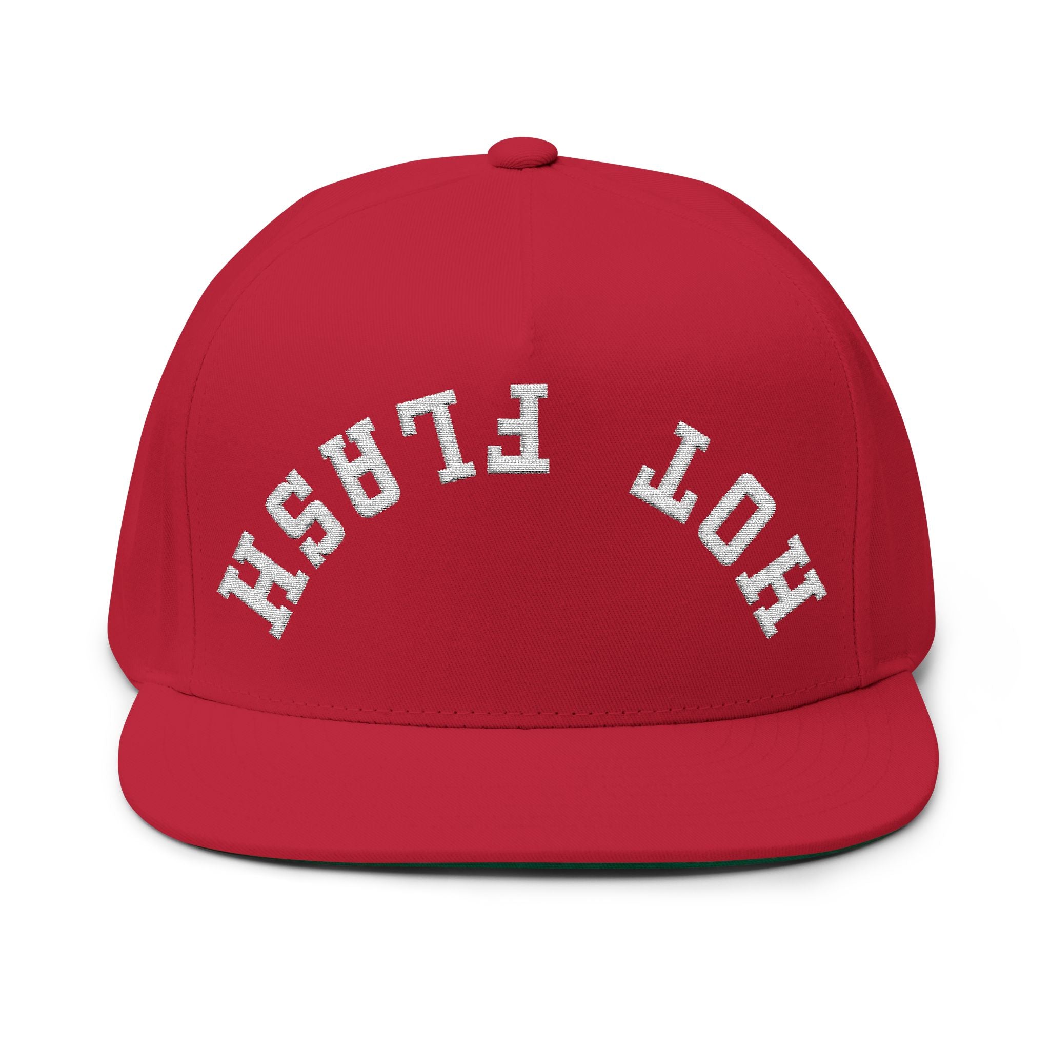 Flat Bill Cap — Embroidered 'Hot Flash' Retro Arch Hat