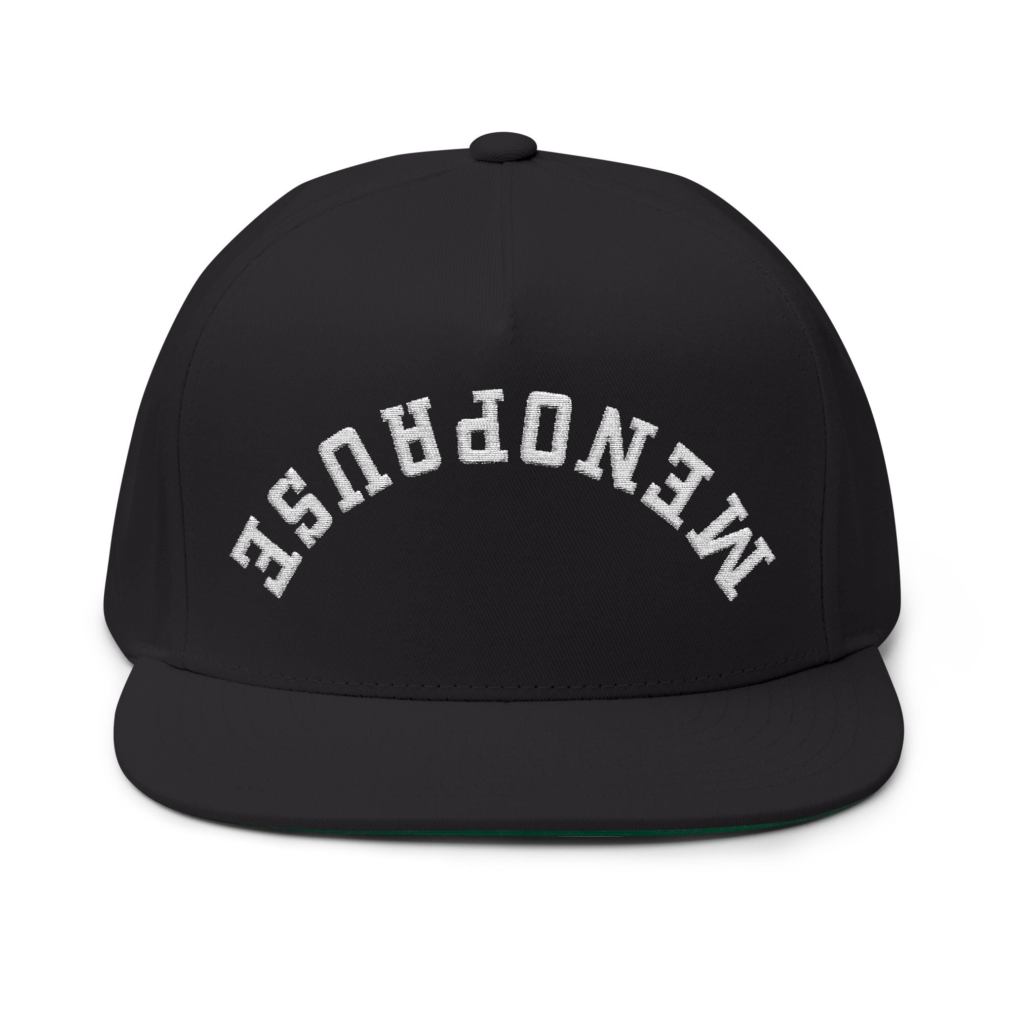 Menopause Arched Embroidered Snapback — Flat Bill Cap with Upside Logo