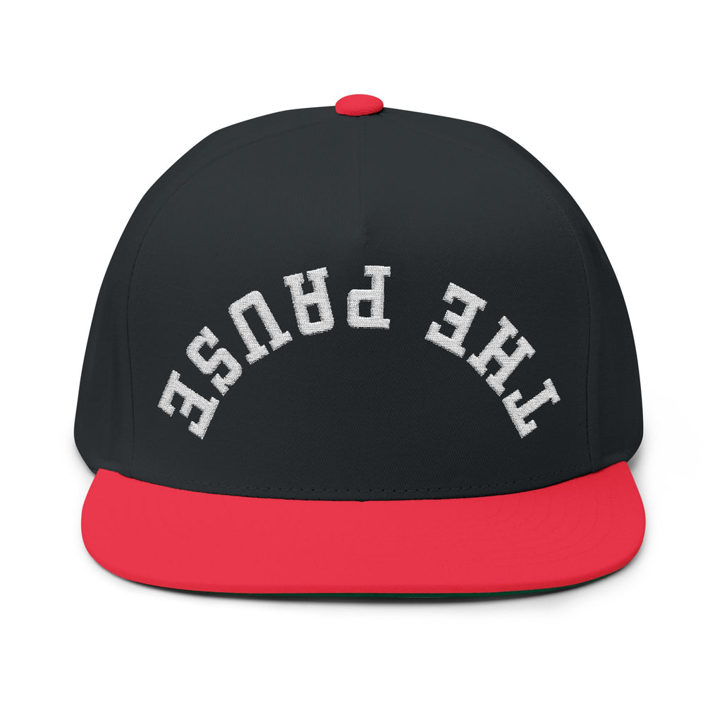 Flat Bill Cap - 'THE PAUSE' Upside Embroidered Arch Logo Snapback