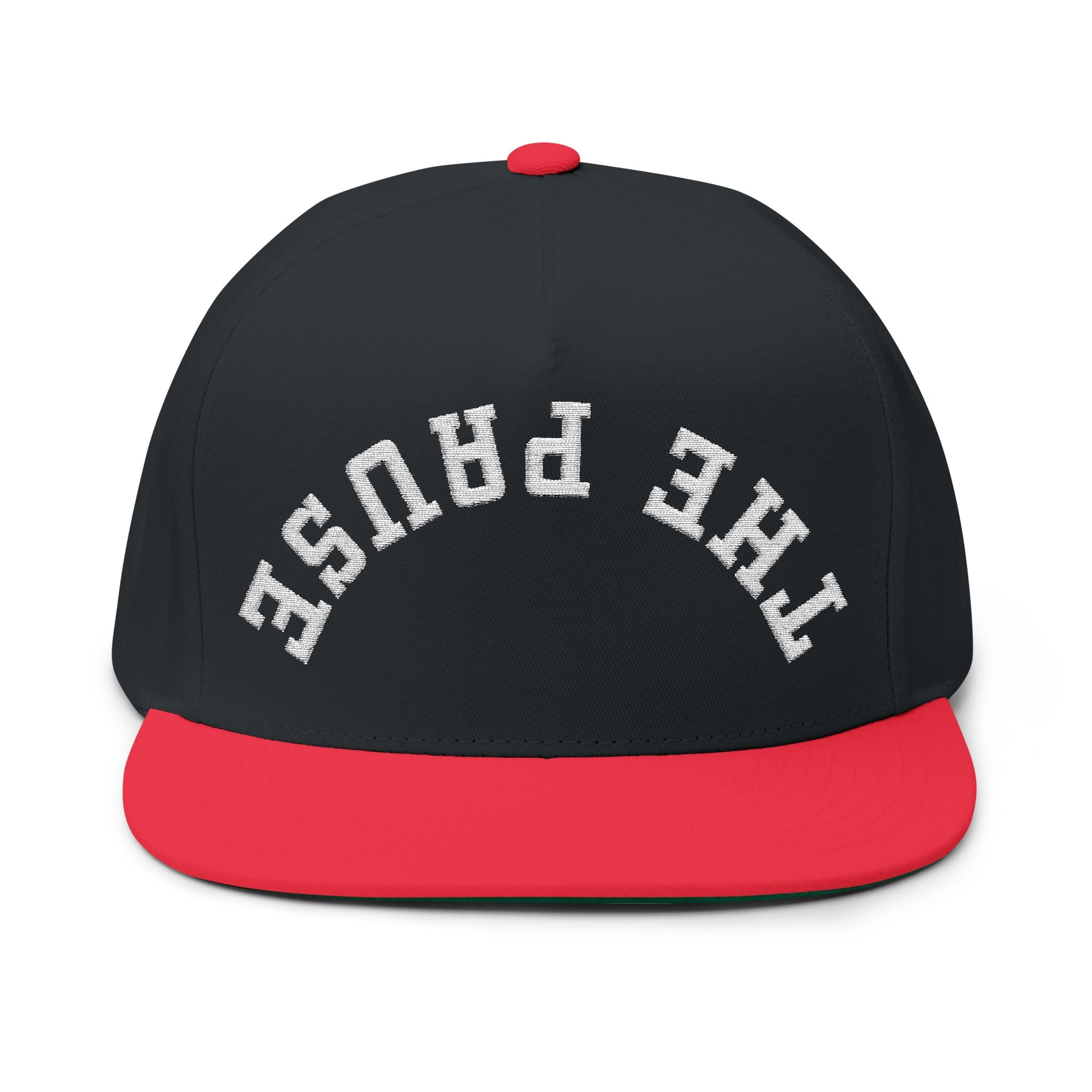 Flat Bill Cap - 'THE PAUSE' Upside Embroidered Arch Logo Snapback